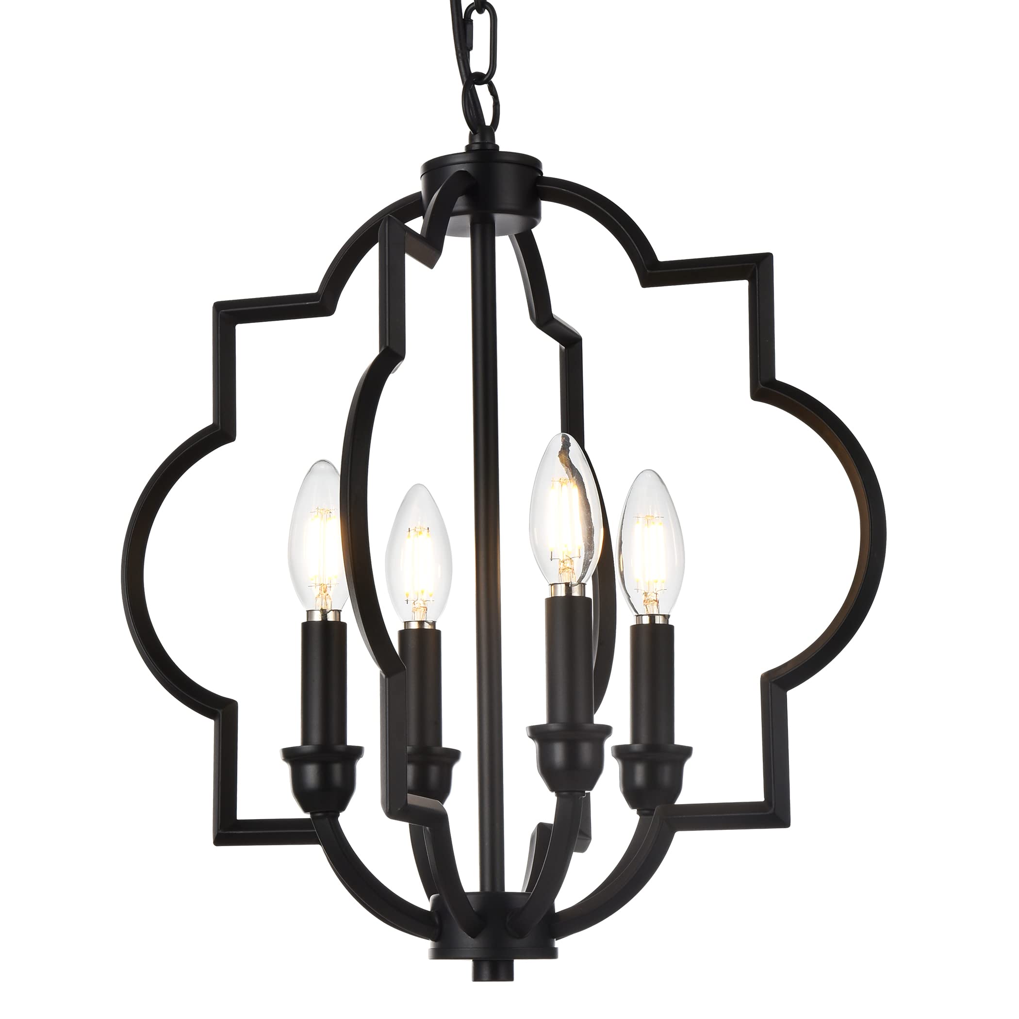 ACANER 4-Light Black Farmhouse Chandelier, 15.6'' Rustic Black Lantern Light Fixtures, Orb Geometric Adjustable Height Hanging P