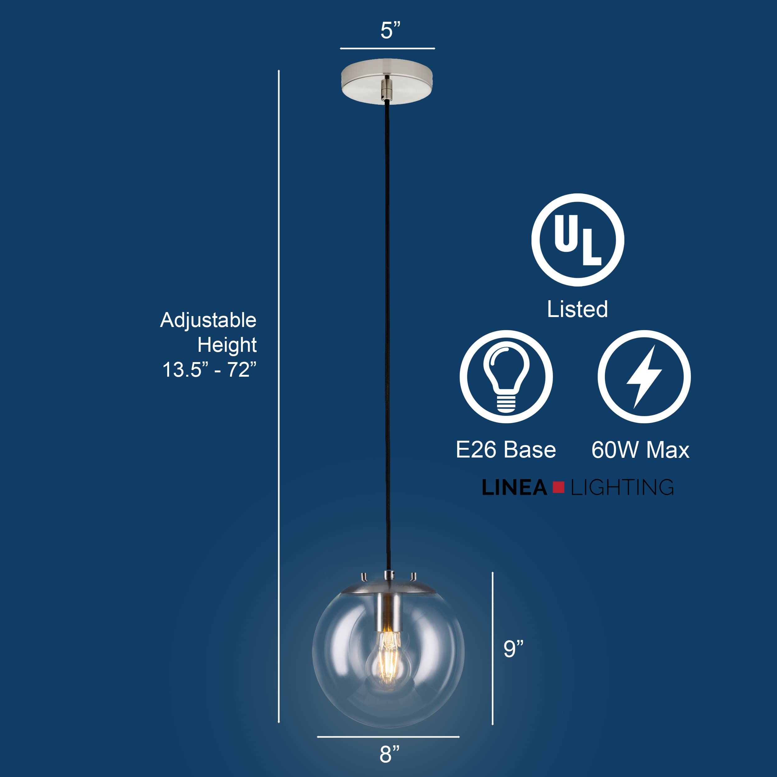 Linea Di Liara Sferra Modern Large Glass Pendant Light Kitchen Island Brushed Nickel Pendant Lighting Clear Glass Globe Pendant