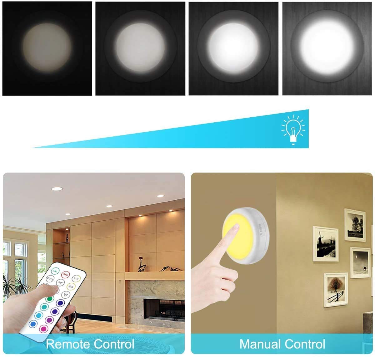 Cadrim LED Puck Lights, 13 Color Changeable, Dimmable, Battery Powered, 3 Pack, Multicolor, Model NCG16608