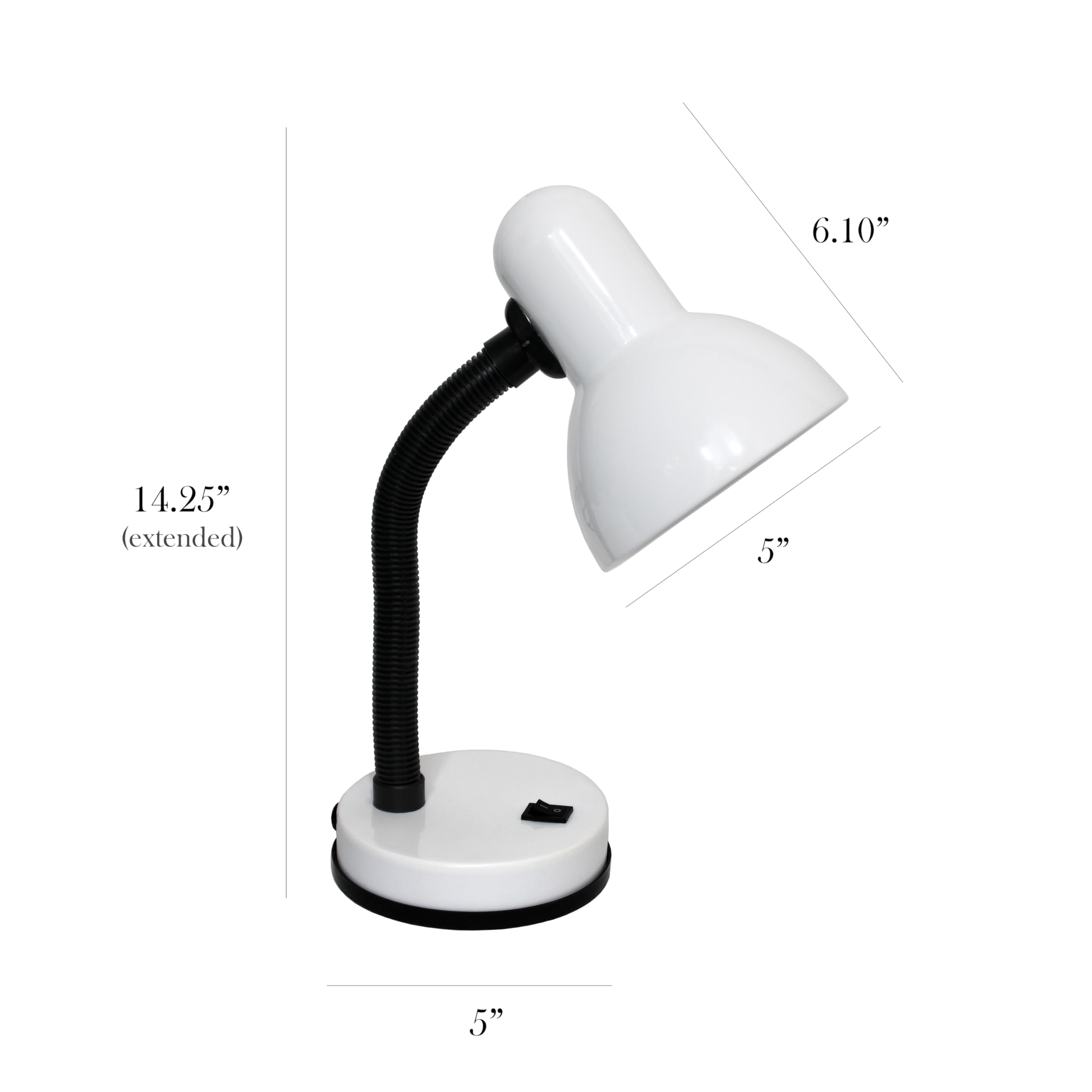 Simple Designs Ld1088-Wht 14.25'' Sleek And Sturdy Classic Gooseneck Study Desk Lamp, White