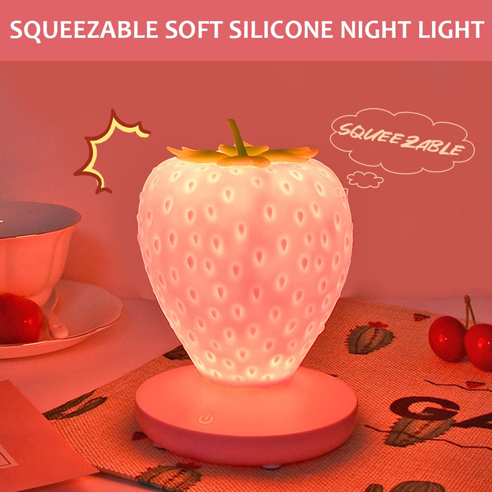 LVOERTUIG Strawberry Night Light - Silicone LED Lamp, Color Changing, Touch Control, Pink, Free Size, Model 16076731057347