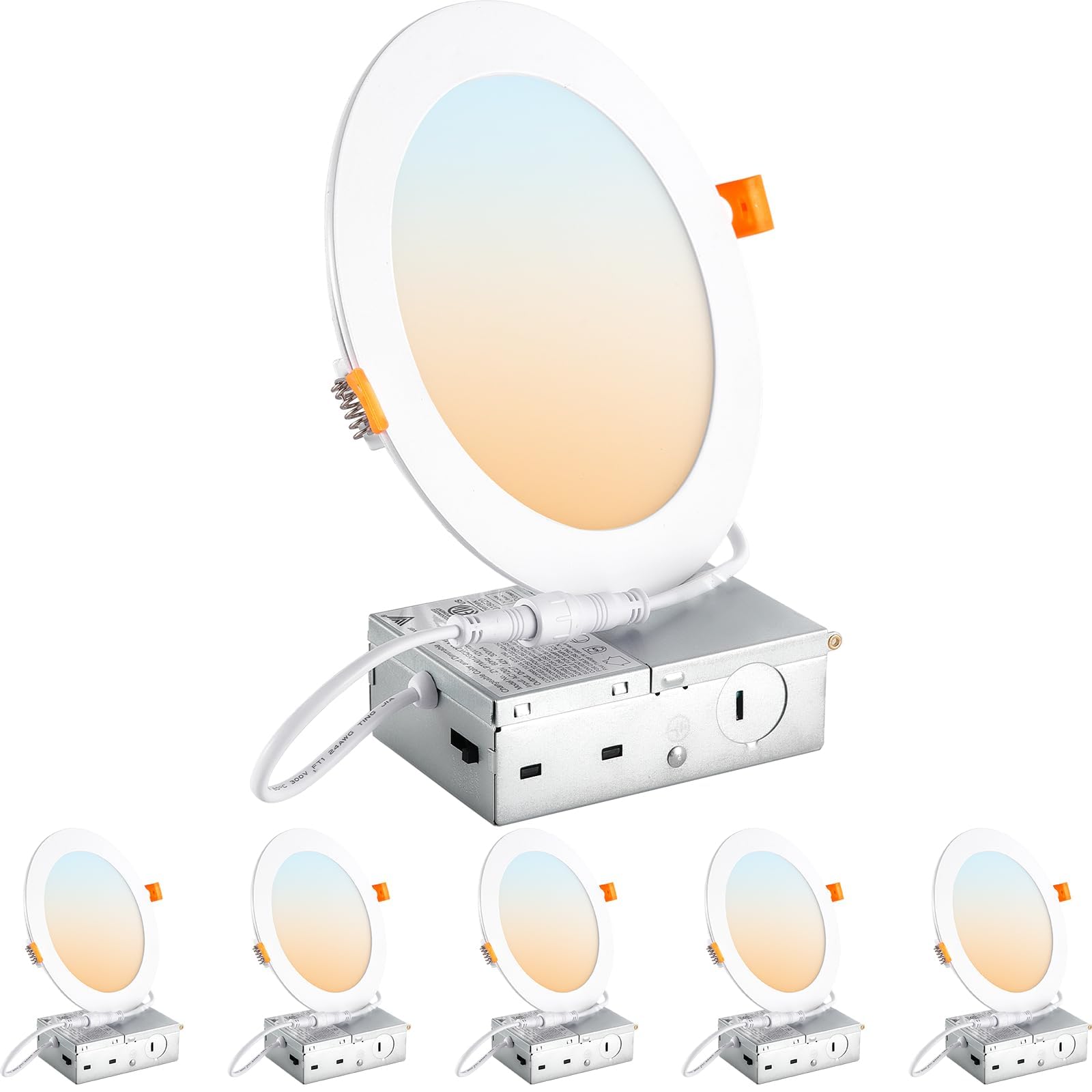 DLLT LED Recessed Ceiling Light: 6 Pack 6 Inch Slim Recessed Lighting for Kitchen - 5CCT Dimmable Canless Wafer Downlight for Li