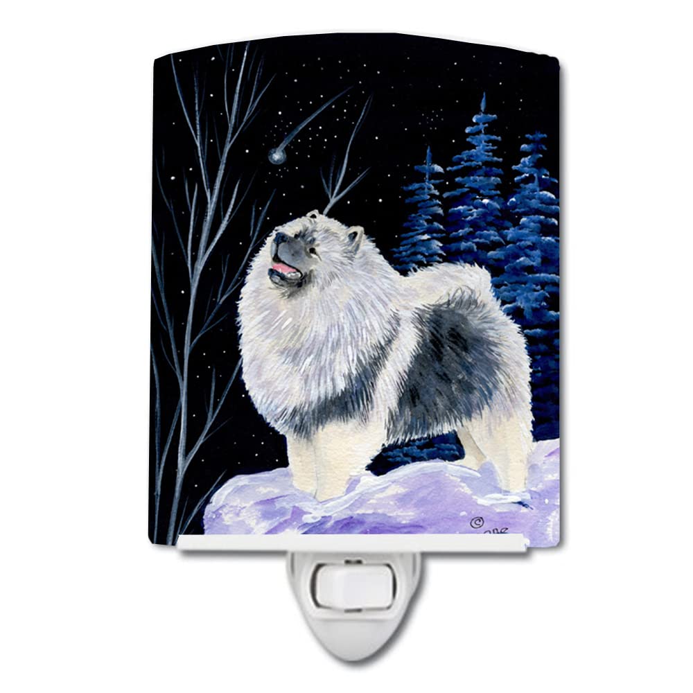 Caroline'S Treasures Ss8357Cnl Starry Night Keeshond Ceramic Night Light Compact, Ul-Certified, Ideal For Bedroom, Bathroom, Nursery, Hallway, Kitchen, 6X4X3, Multicolor
