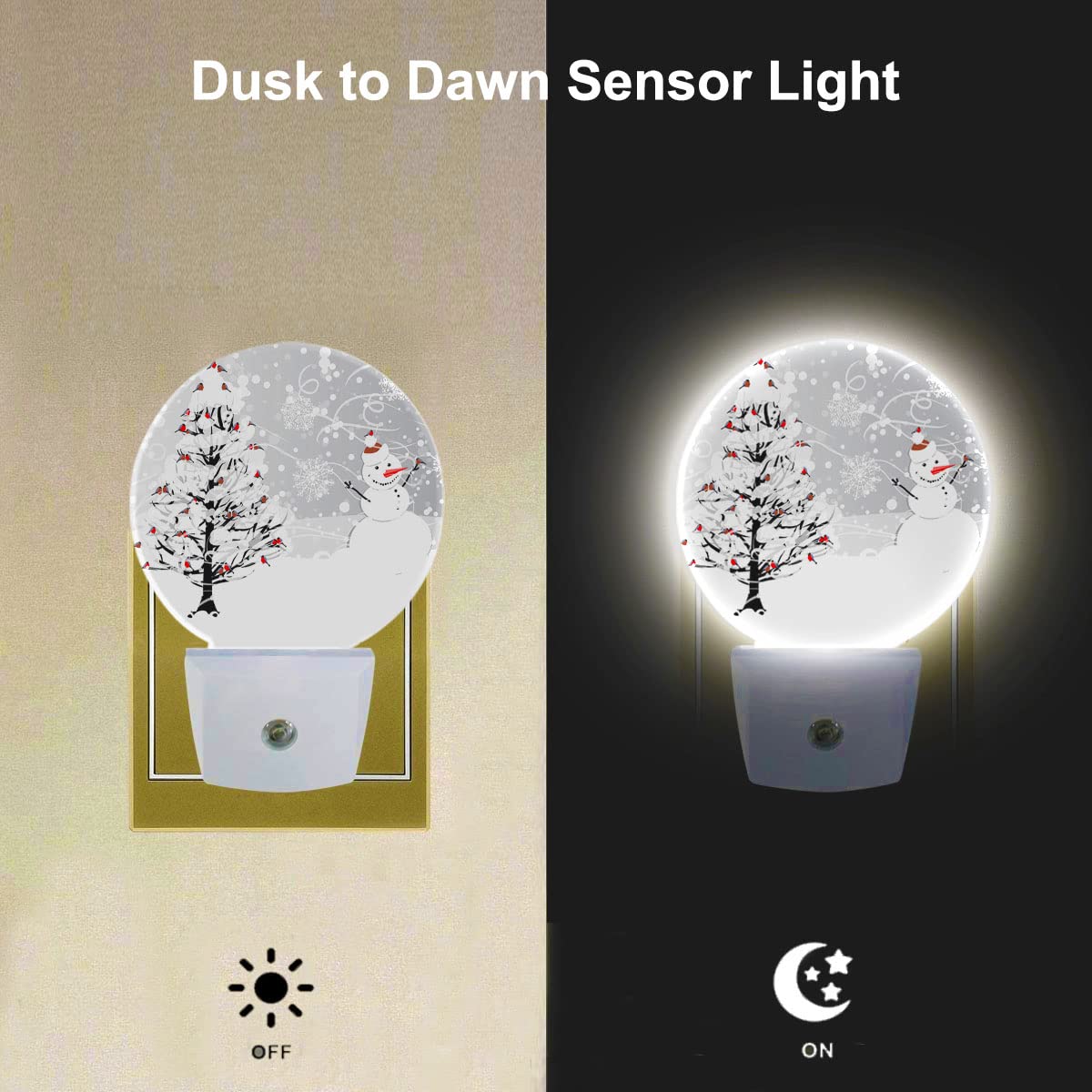 Ekobla Snowman Night Light Winter Snowflakes Cardinals Birds On Snowy Christmas Tree Night Lights Plug Into Wall Dusk To Dawn Led Lamp For Men Women Boys Girls Holiday Gifts