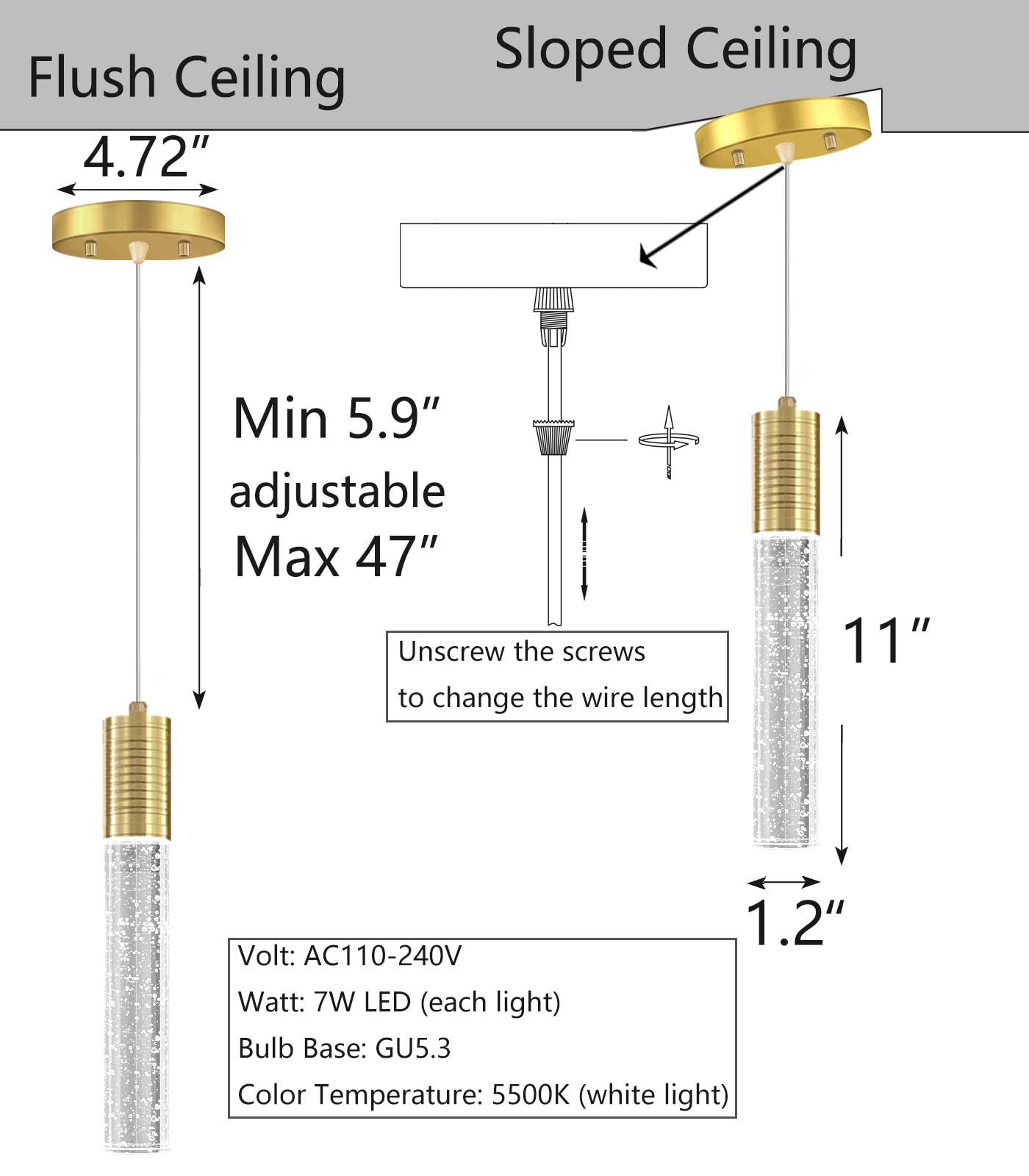 Haixiang Set Of 2 Pendant Lights For Kitchen Island  White Light  Gold Crystal Linear Pendant Lighting  Bar Corner Led Light Fixture