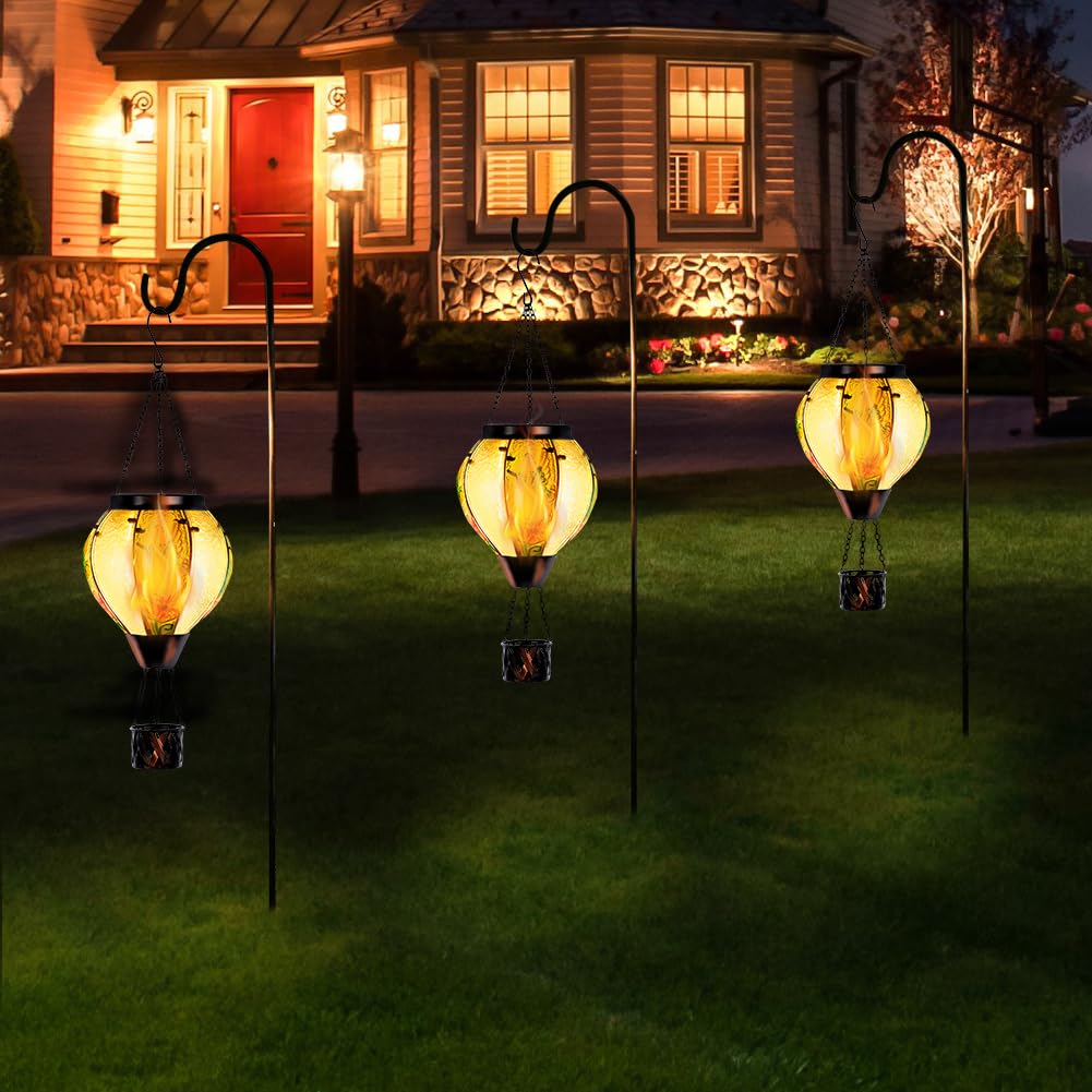 Giole Hot Air Balloon Solar Lantern With Flickering Flame, Hummingbird Outdoor Solar Lantern Waterproof Solar Light For Patio, G