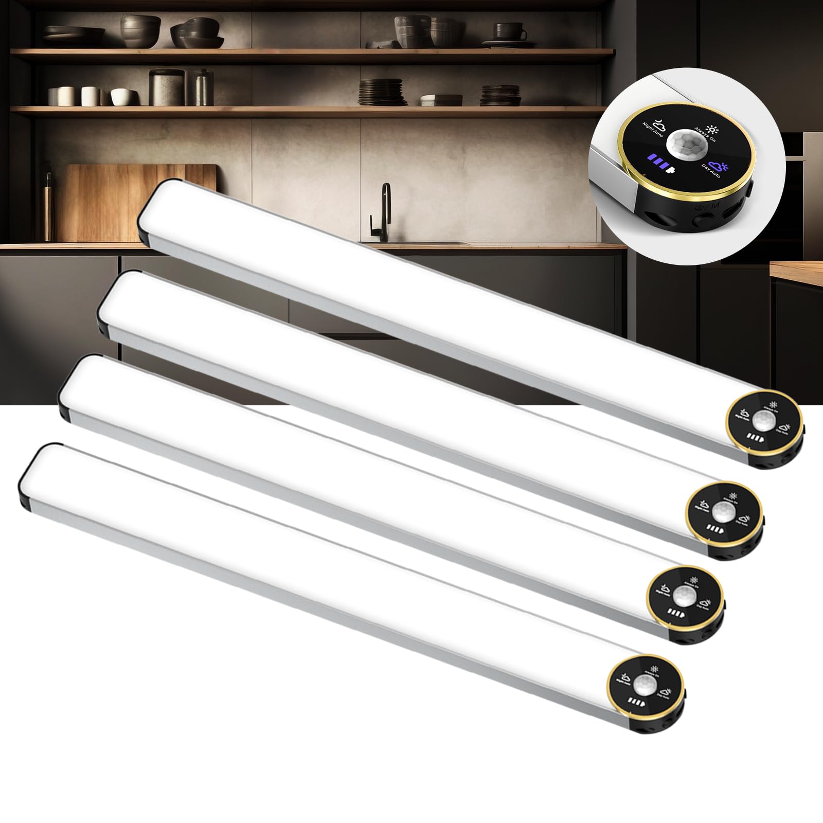COLIJOY Motion Sensor Under Cabinet Lighting, 3-Color Dimmable, 84 LED 15 Inch Wireless Closet Lighting, Rechargeable 3200mAh Ba
