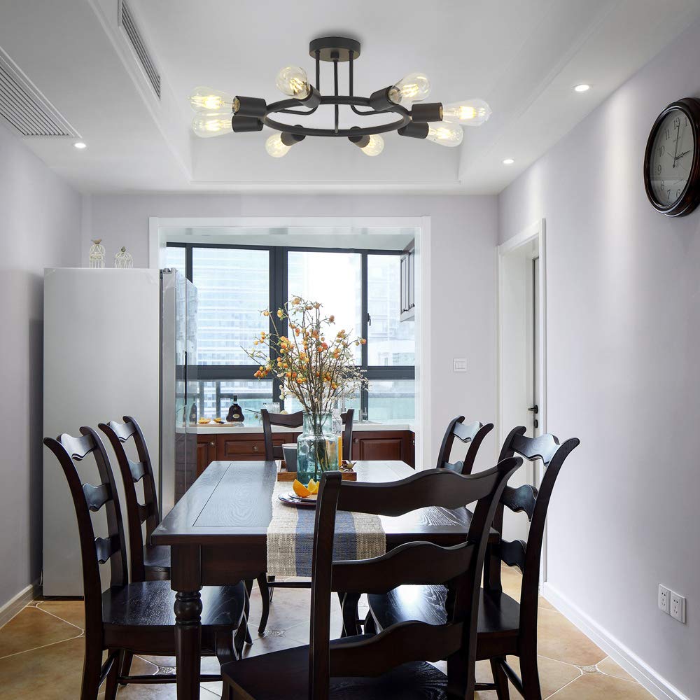 Bonlicht 8 Lights Semi Flush Mount Sputnik Ceiling Light Modern Metal Chandelier Lighting Black Industrial Vintage Sputnik Light