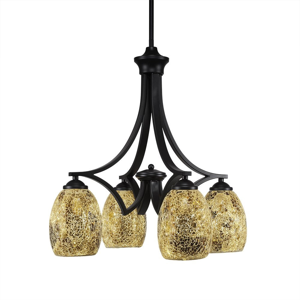 Toltec Lighting 568-MB-4175 Zilo 4 Light Chandelier with Gold Fusion Glass, 5&quot;, 16.25&quot; x 16.25&quot; x 21&quot;, Matte Black
