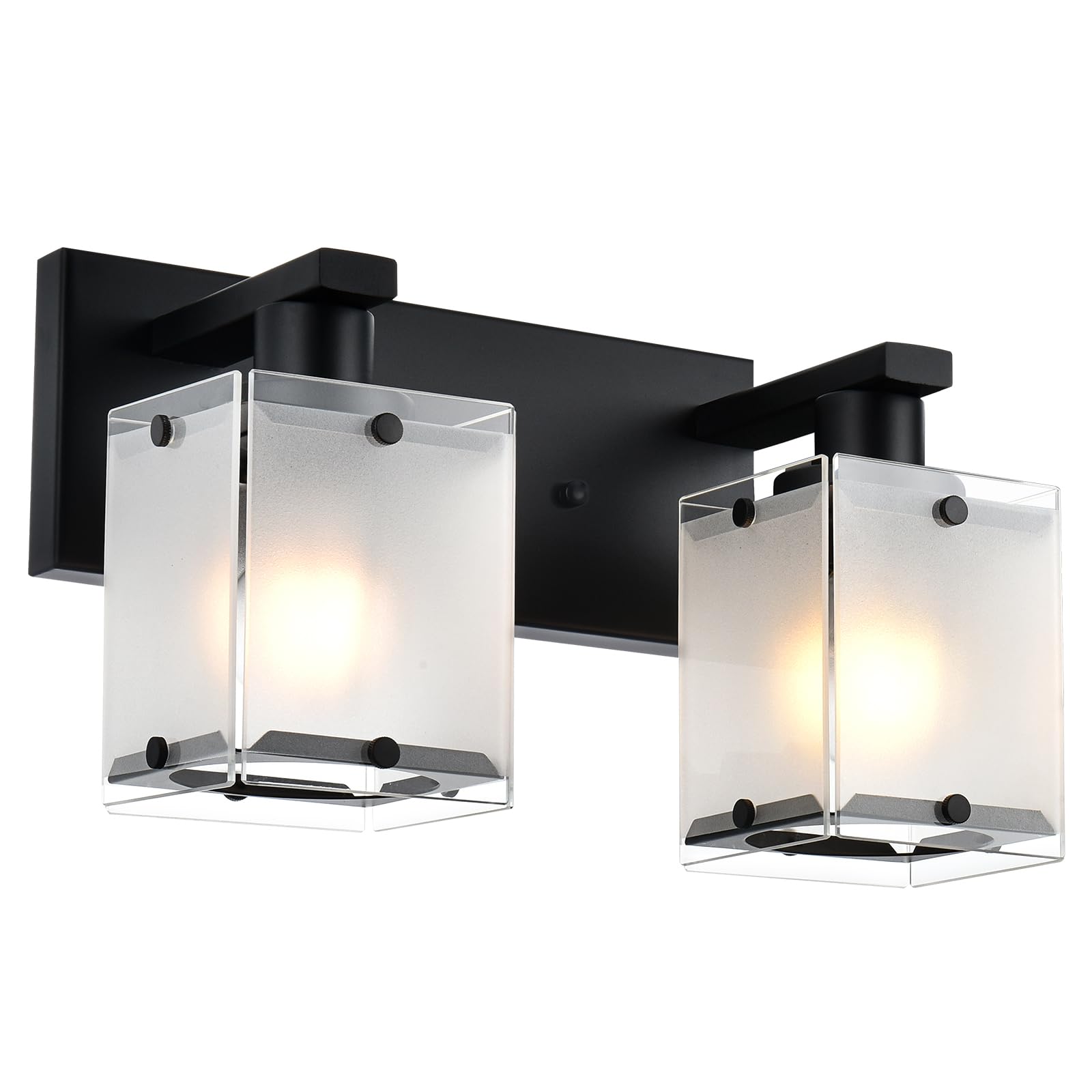 WINSHEN 2-Lights Wall Sconce, Brushed Nickel, Frosted Glass, Model 2WSN-XOTFZO, Bathroom Vanity Light Fixture for Over Mirror