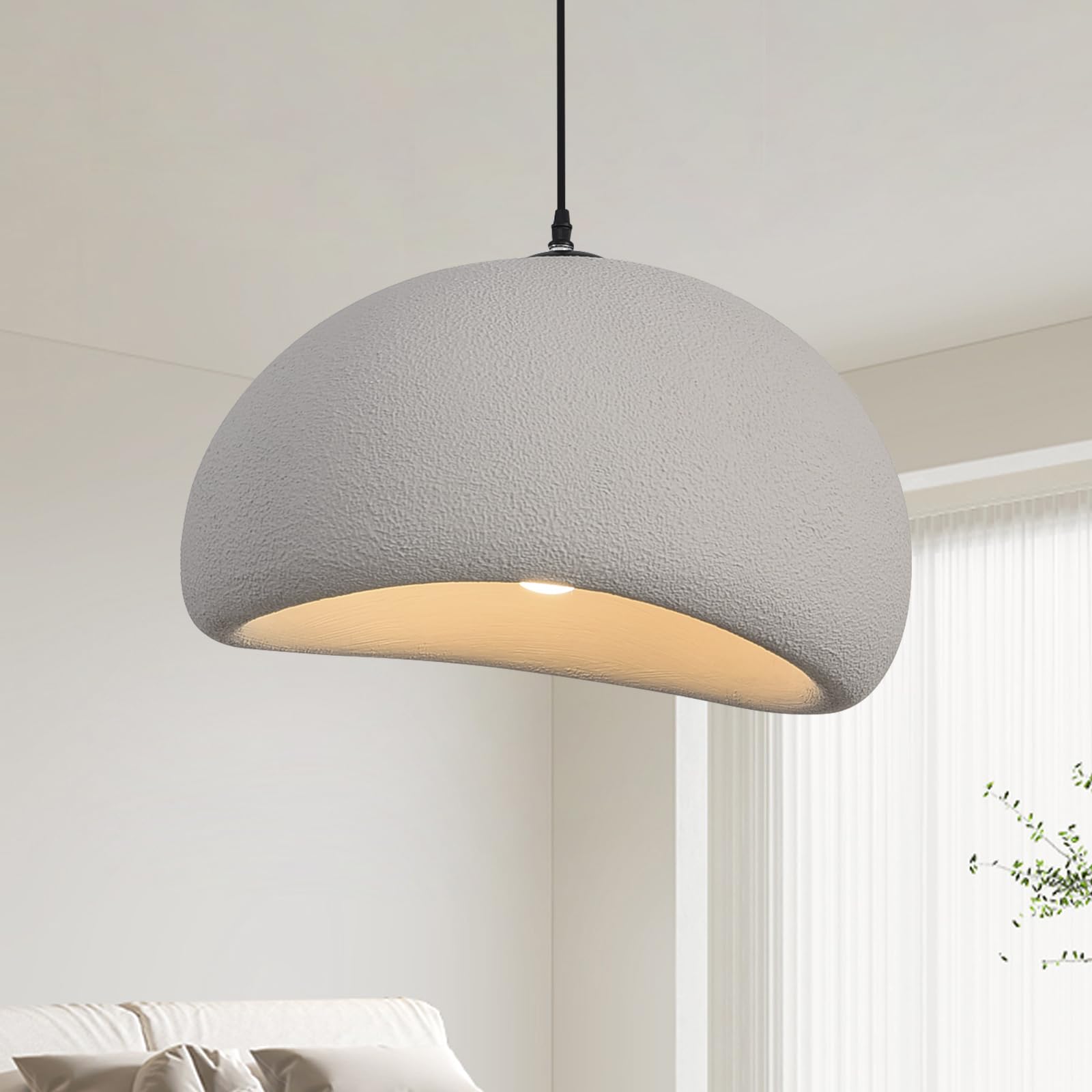 Fivemengo 19.7in Wabi Sabi Pendant Lights Kitchen Island Lighting Fixture Ceiling Mount Grey Modern Japanese Lamp Japandi Chande