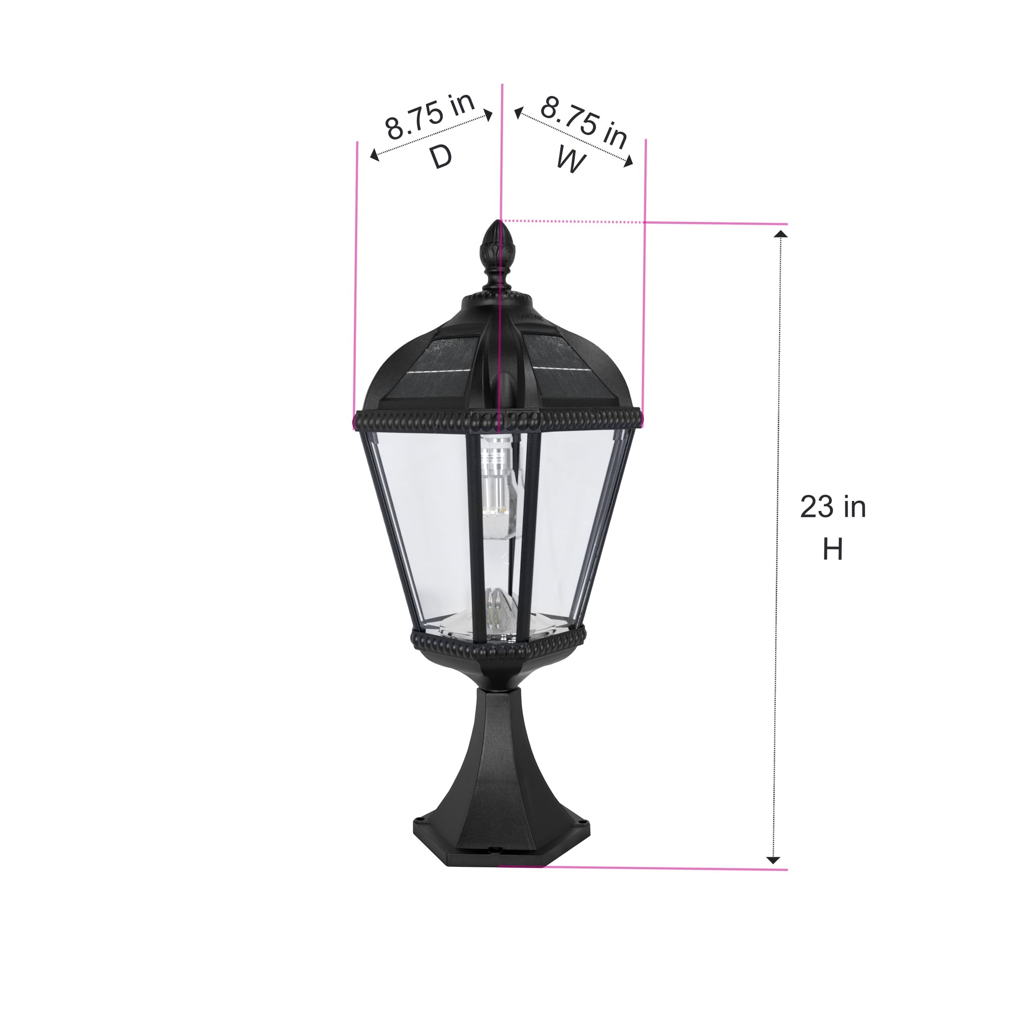 Gama Sonic Outdoor Solar Post Light, Black Aluminum, Beveled Glass, 120 Lumens, Pier Mount, Model GS-98B-P-BLK