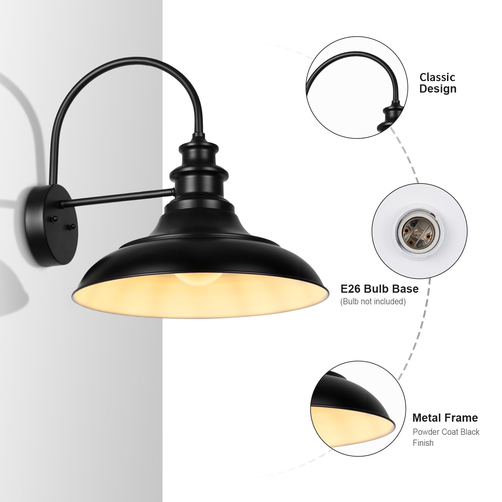 Diyel Outdoor Barn Light Fixture, 16" Black & White Iron Wall Sconce, Rustic Farmhouse Design, Model RZ004L BK+WH