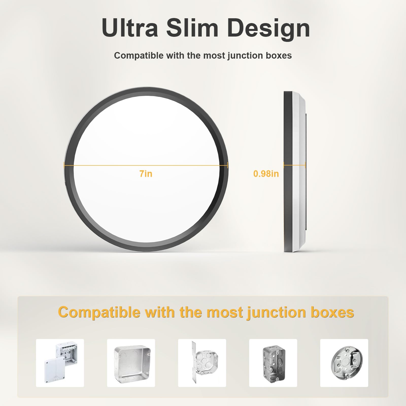 VOLISUN 12Pack 5CCT LED Flush Mount Ceiling Light, 7in, Dimmable, Plastic, Black, Model 21422ZM