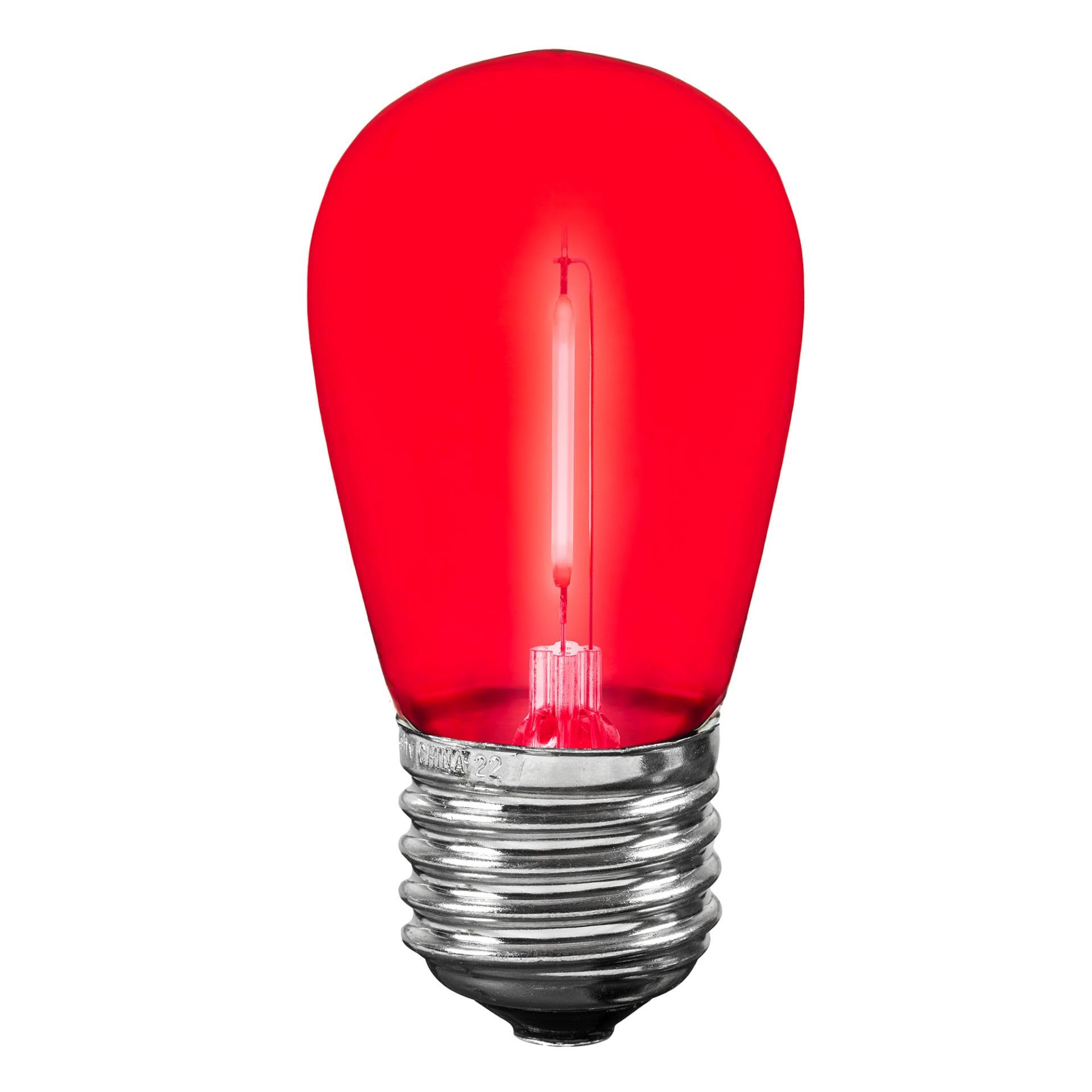 Novelty Lights Outdoor String Light Replacement Bulbs, S14 LED, Shatterproof Plastic, E26 Base, 5 Pack, Red