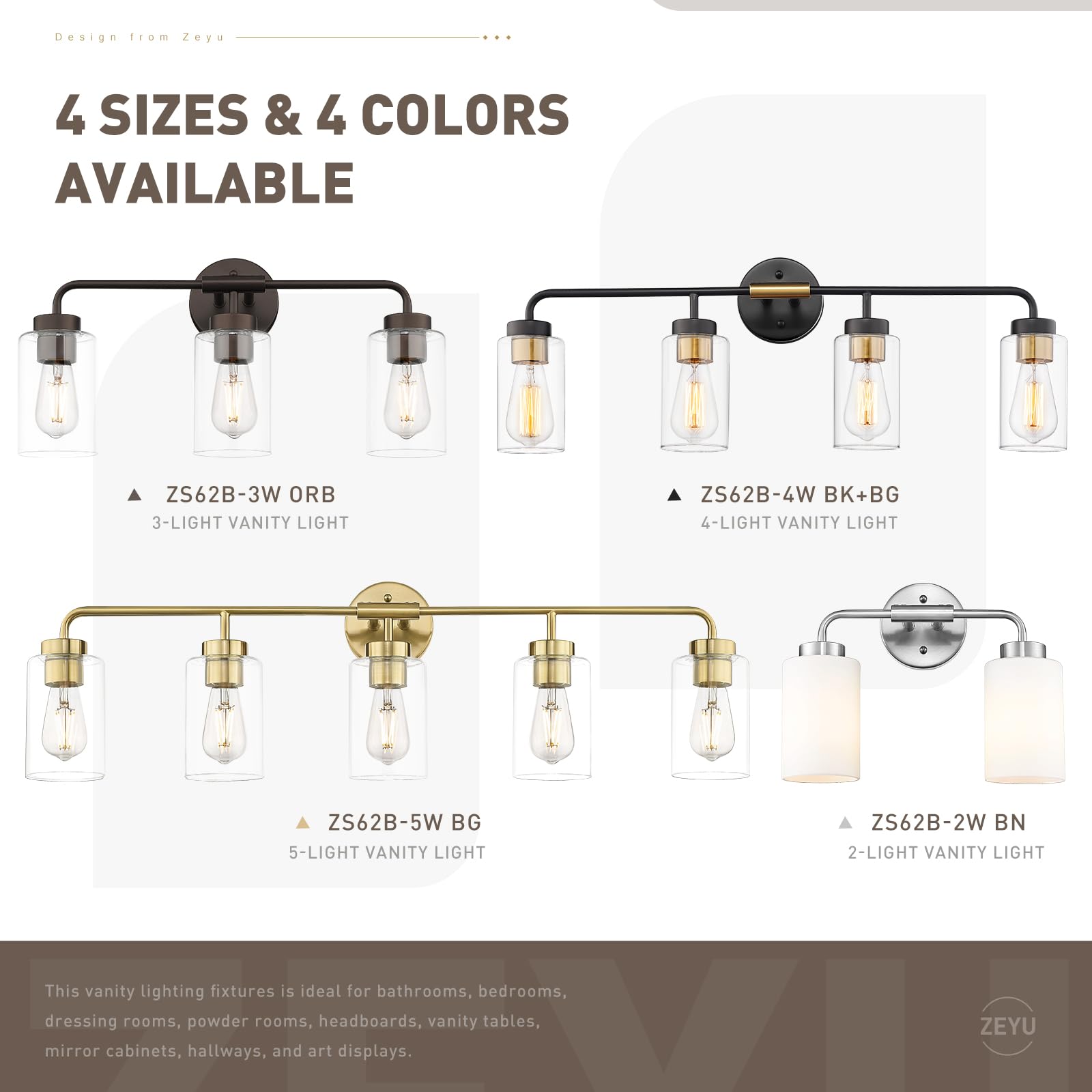 Zeyu Oil Rubbed Bronze Bathroom Vanity Light  4-Lights Bathroom Light Fixtures Over Mirror With Clear Glass Shade  30.6 Inch Wall Sconce Lighting Bath  Zs62B-4W Orb