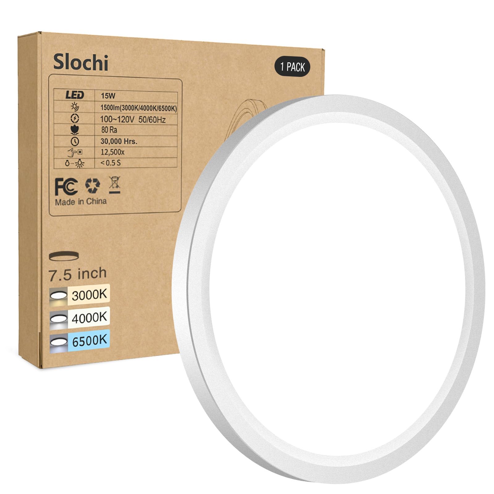 slochi Flush Mount Ceiling Light Fixtures - 3000K-4000K-6500K & 100W Equivalent Flat led Lights for Room Ceiling,Ultra Thin Roun