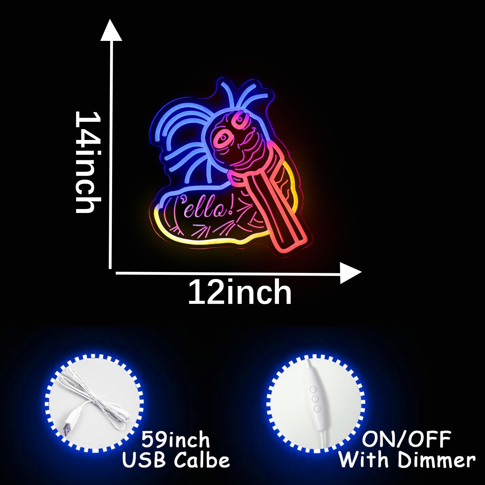 Fuendkf Ello Worm Neon Signs For Wall Decor Dimmable Labyrinth Worm Ne ...