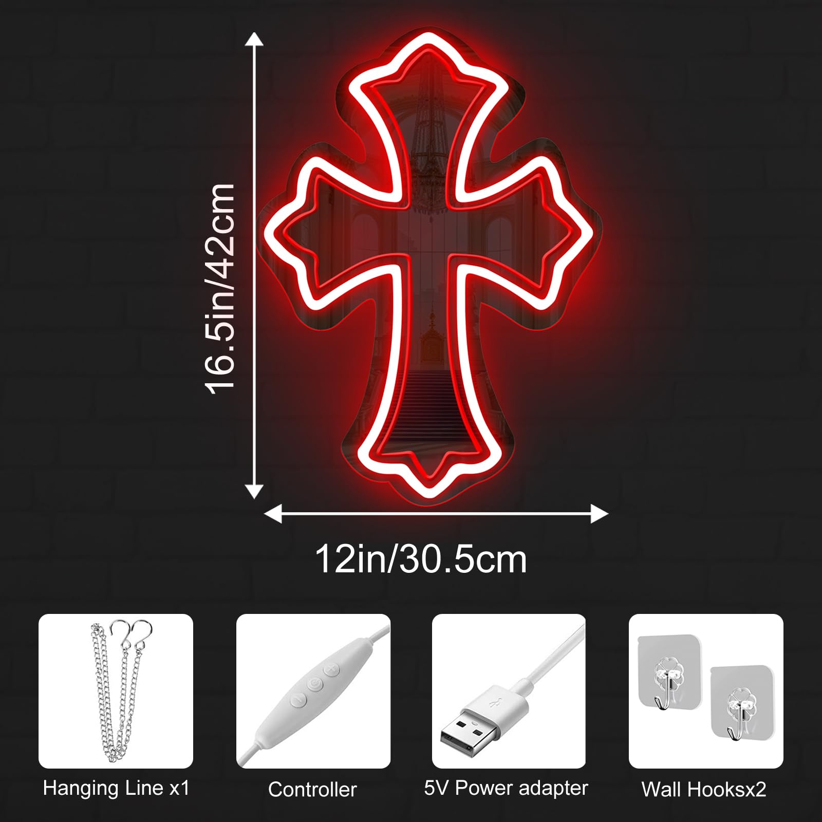 Cross Gothic Y2K Cross Mirror Neon Sign  Birthday Gift  Gothic Wall Decor  Corss Bedroom Mirror Sign  Gift For Friends  Retro Wall Decoration  16.5X12