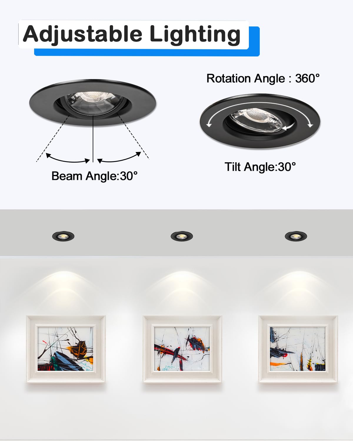 ZYC 3 Inch Recessed LED Lights, 4 Pack Black Gimbal Lighting, ETL Listed, 5CCT Downlight, Aluminum, Model G-BW-3R