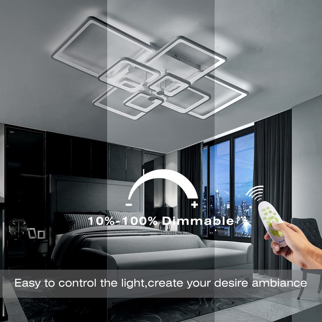 HiHiHomy Modern LED Ceiling Light Fixture, Dimmable 120W, 41.7in, 8 Lights, White, Model FK001