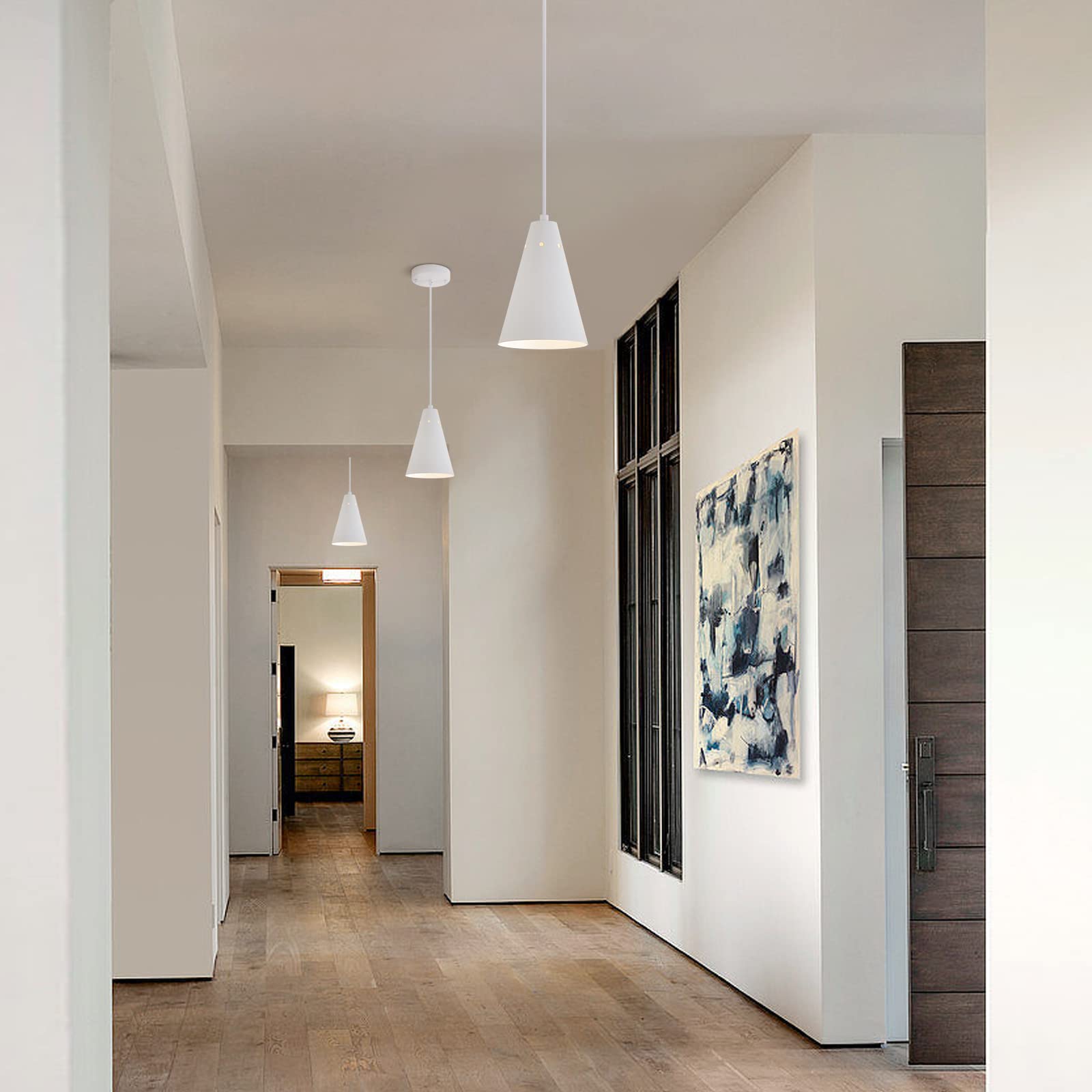 Dijiahua White Pendant Lights 3 Pack, Modern Metal Chandeliers, Adjustable Cord, Farmhouse Style For Kitchen Island & Dining Room