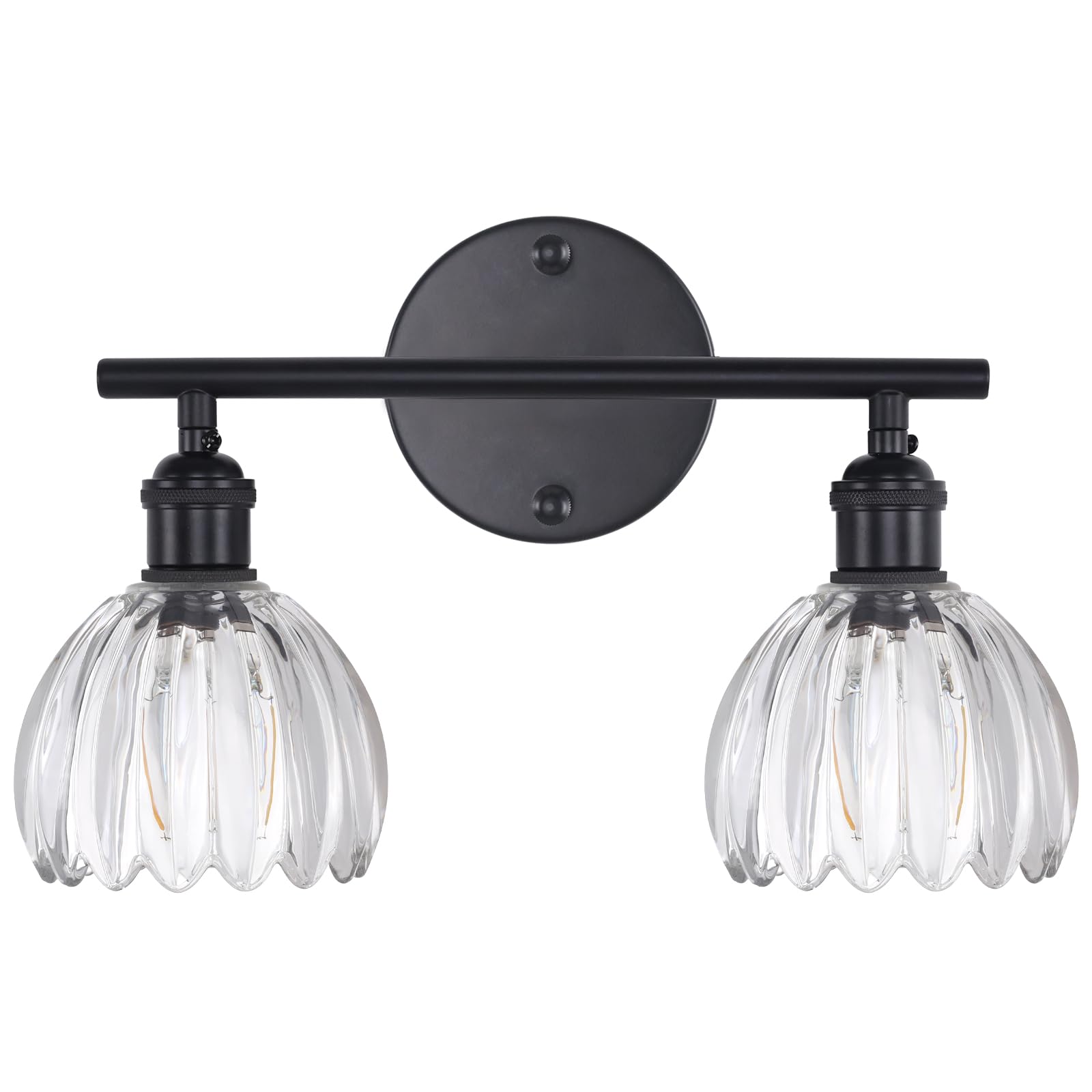 Shenmoyl Bathroom Light Fixtures  2-Light Black Vanity wall Light Over Mirror with Clear Tulip Glass Shade for Bedroom Living Room (Bulb Not Included)
