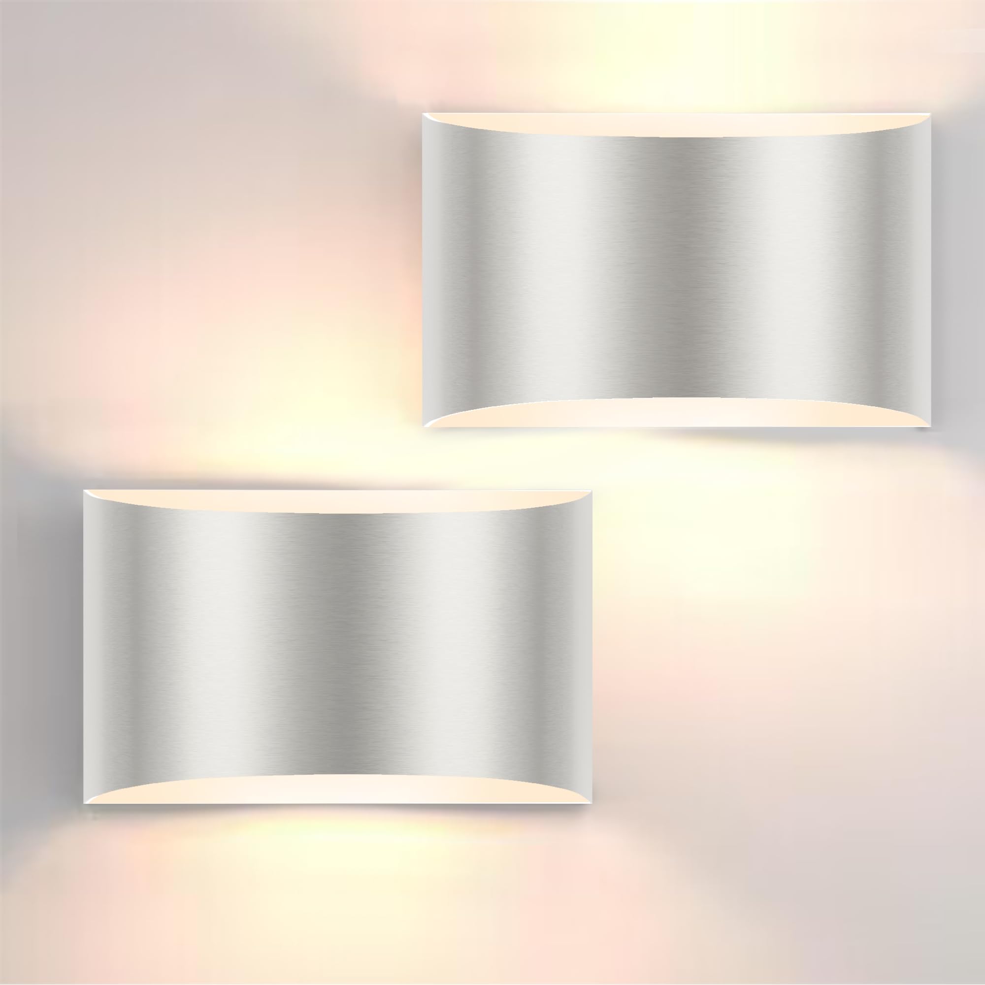 FOLKSMATE Modern LED Wall Sconces, 10W Up and Down Mount, 3000K Warm White, Silver, 7.68in, Model XYBY-LED,
