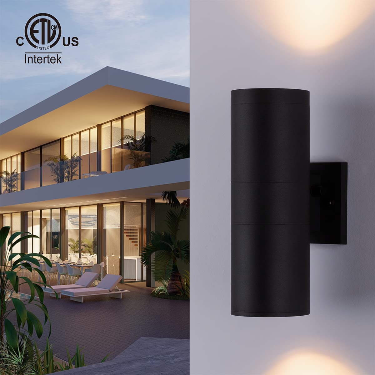 Mirrea Outdoor Porch Light 2-Pack - Matte Black Aluminum Waterproof Wall Sconce With Photocell Sensor