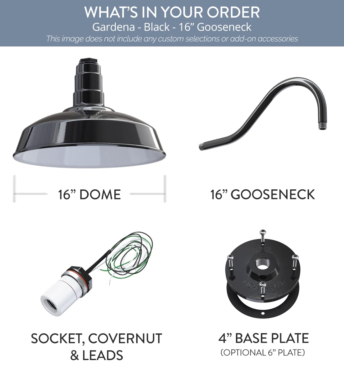 Steel Lighting Co. Gardena Barn Light - 16 Gooseneck Outdoor Wall Mount - Black Steel With White Interior