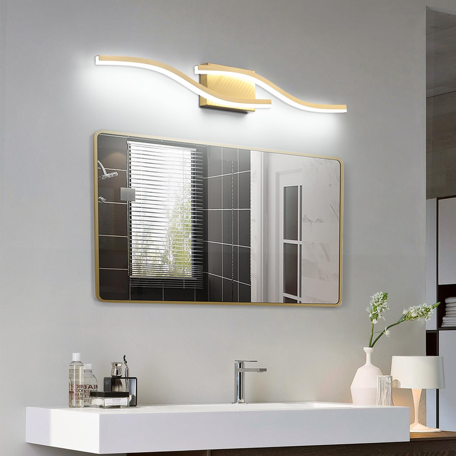 Presde 32Inch Dimmable Led Gold Bathroom Light Fixtures Over Mirror, Vanity Light For Bathroom,Modern Bbrushed Bronze Bath Wall