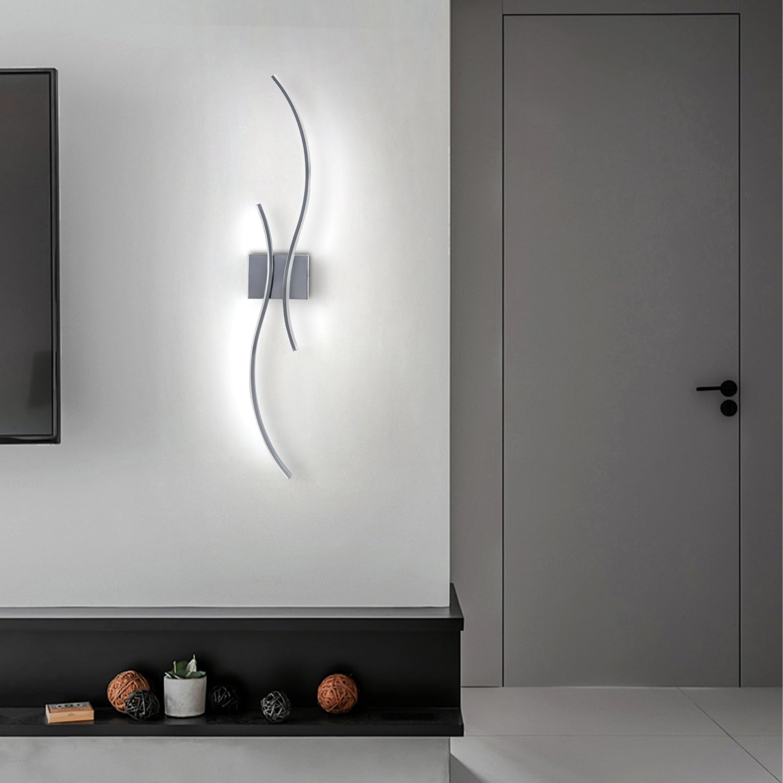CANEOE Modern LED Wall Sconce, 39" Hard-wired Chrome Bathroom Vanity Light, Model WL-SBLCH, 6000K Indoor Lighting Fixture