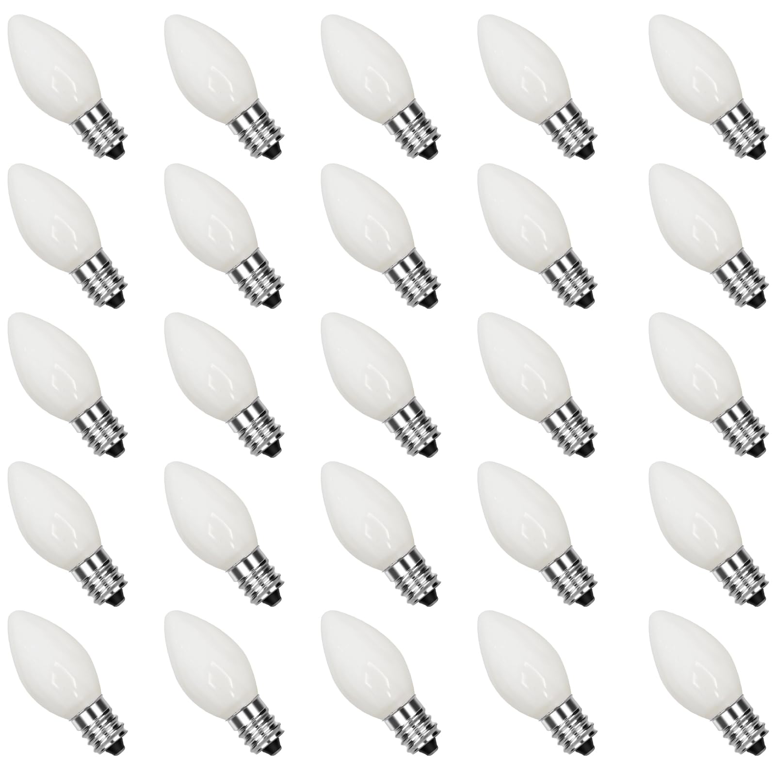 Goothy 25 Pack C7 Led Night Light Bulb, C7 White Outdoor Christmas String Light Replacement Bulbs Waterproof, E12 Led Candelabra