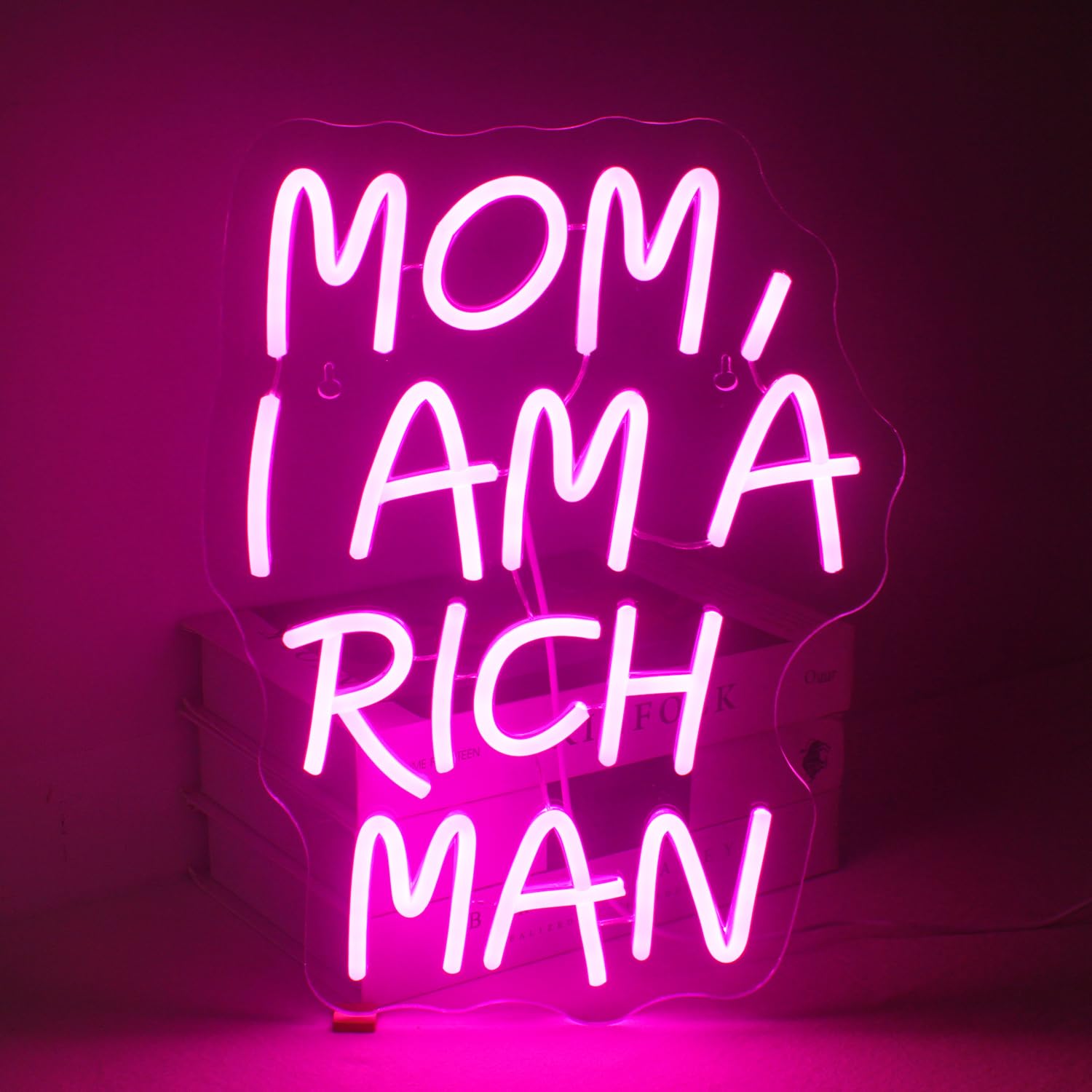 LUCUNSTAR Mom I Am A Rich Man Neon Sign,Neon Signs for Wall Decor,Pink Neon Sign,Neon Light for Wall,Led Signs Decor,USB Connect