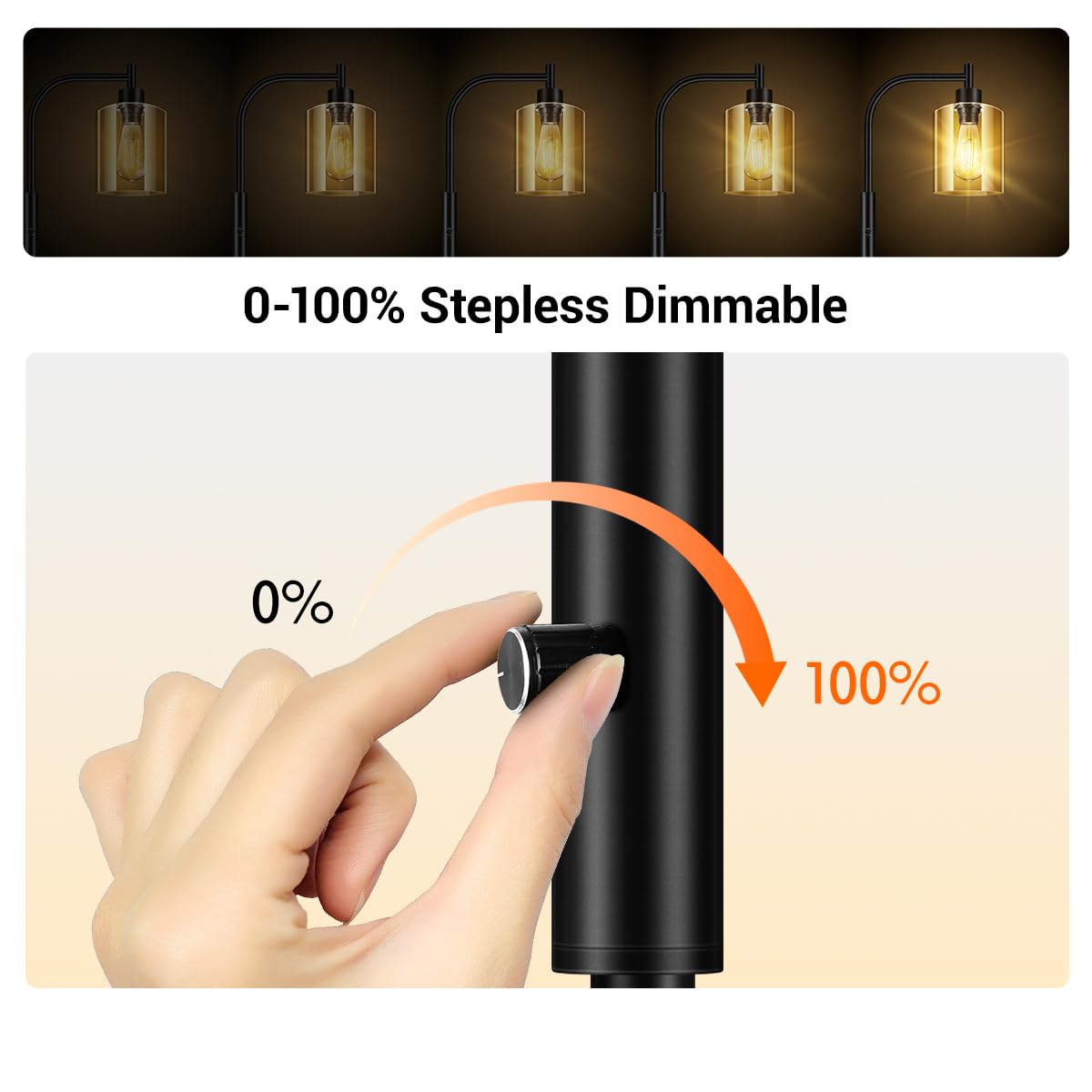 BoostArea Dimmable Floor Lamp, Glass Lampshade, 6W LED Bulb, Modern Industrial Design, Clear Glass, Model B1431