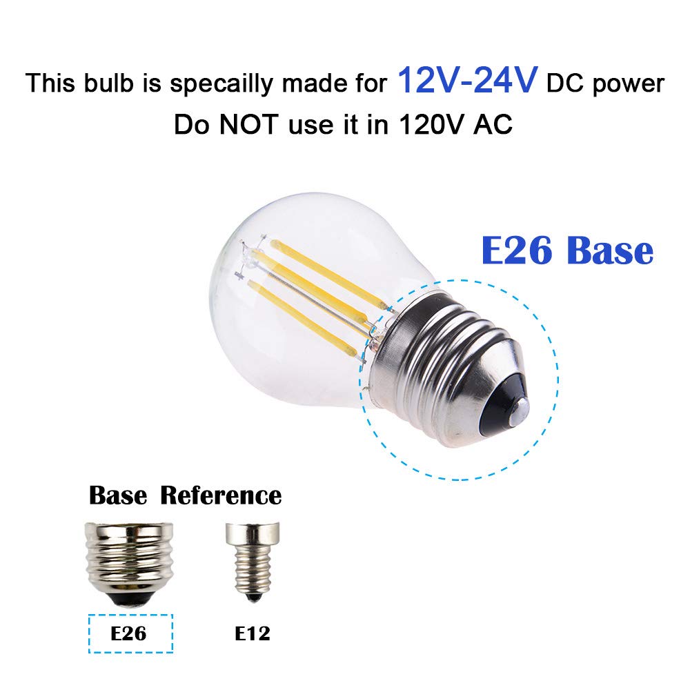 OPALRAY DC/AC 12V 4W LED Mini Globe Bulb, Dimmable with 12V DC Dimmer, E26 Medium Base, 2700K Warm White Light, 40W Incandescent