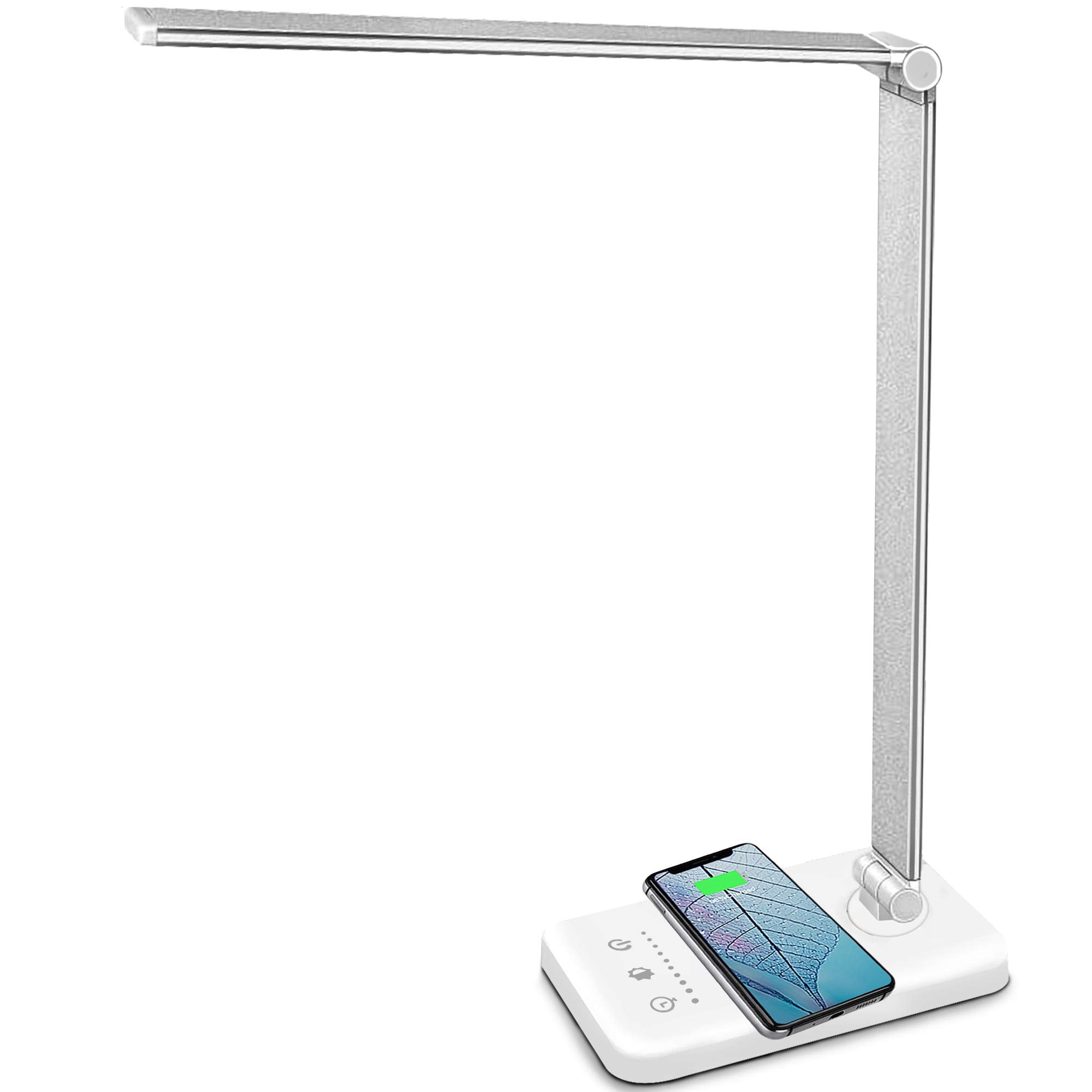 MCHATTE LED Desk Lamp with USB Charging Port, Dimmable Eye-Caring Table Lamps with Wireless Charger, 5 Brightness Levels & 5 Lig