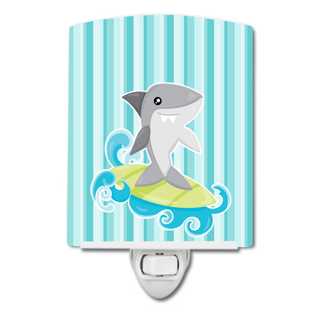 Carolines Treasures BB6942CNL Surfin Shark on Stripes Ceramic Night Light Compact, ULCertified, Ideal for Bedroom, Bathroom, N