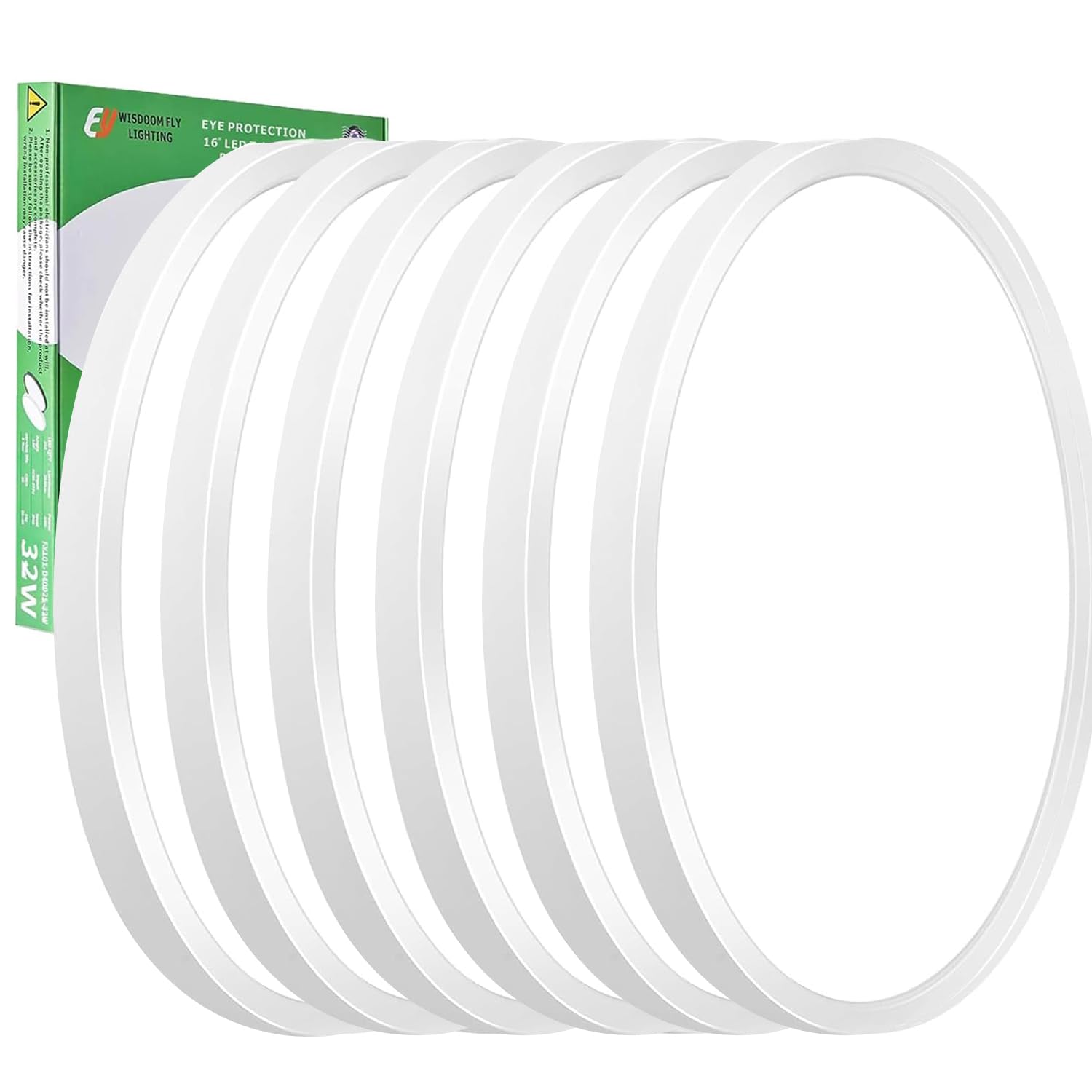 6PK 15.8 Inch LED Flush Mount Ceiling Light, 32W, 3480LM, 3000K/4000K/6000K CCT Selectable, Round Flat Panel Light Low Profile C