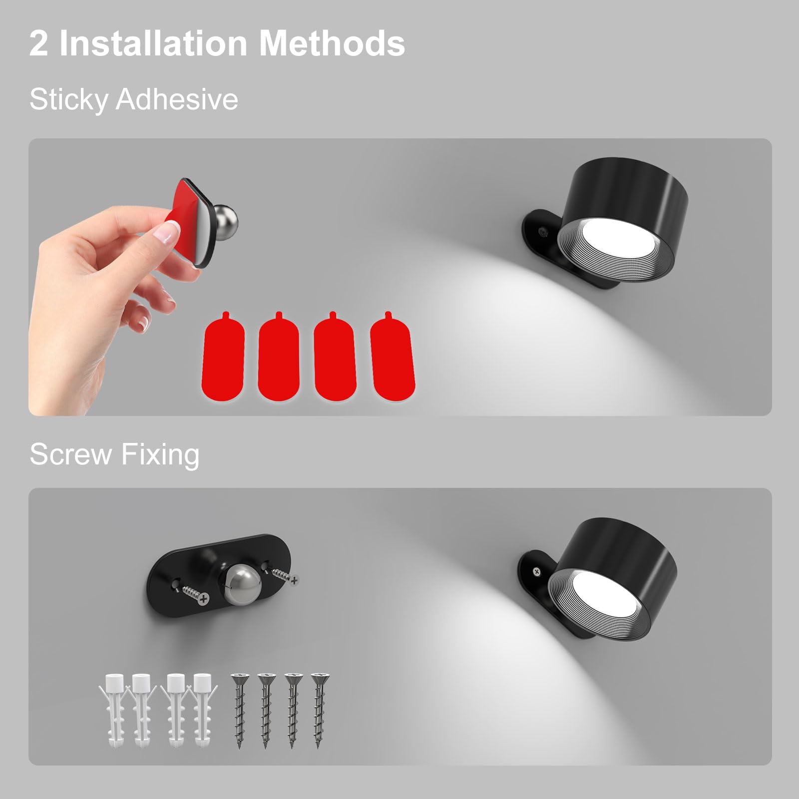 Koopala 2Pcs Rechargeable Battery Operated Led Wall Lamps, Wall Mounted Lights With 3 Brightness 3 Color Temp Removable Charging