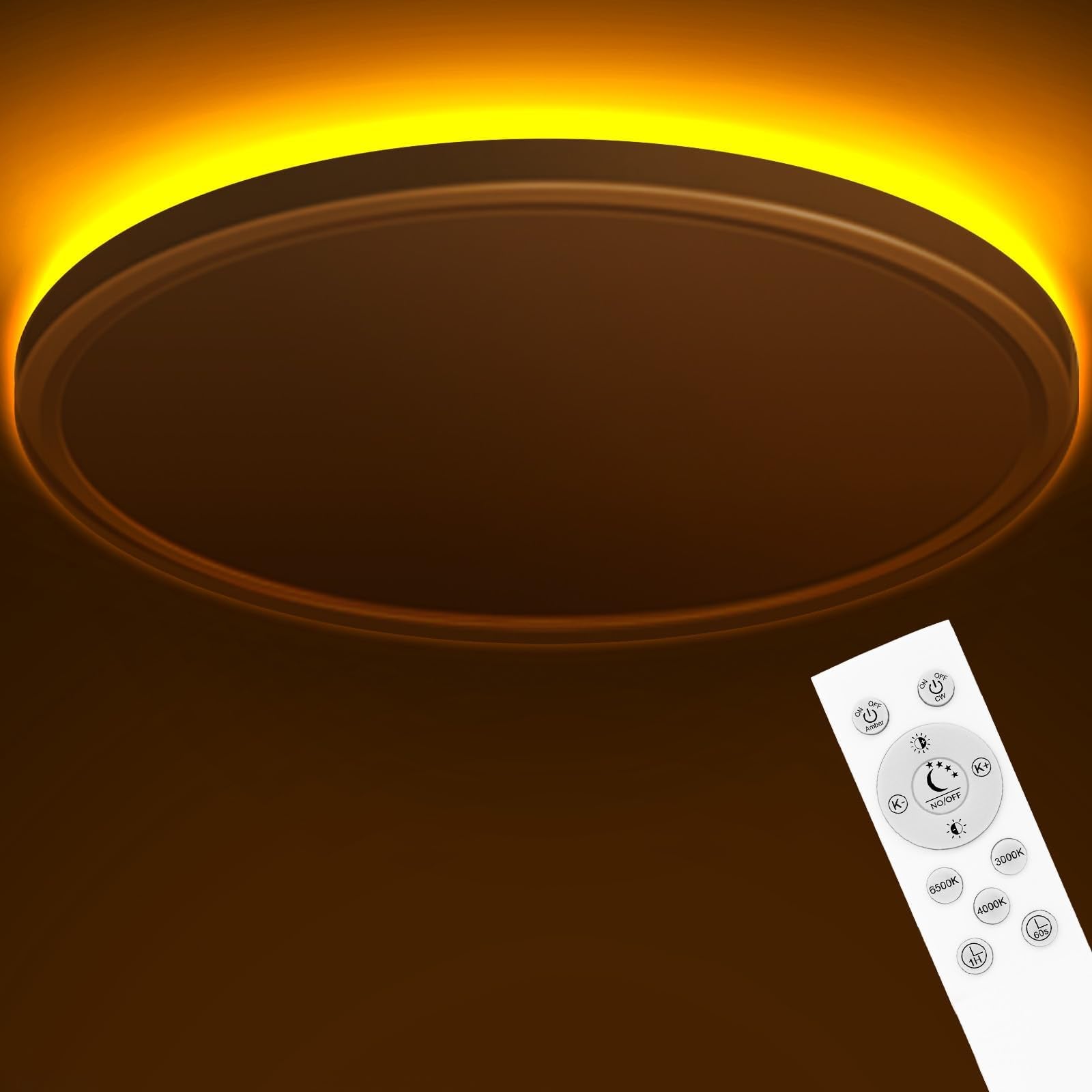 zemty 23" LED Ceiling Light, Dimmable 1800K/3000K/4000K/6500K, Remote Control, White, Plastic, Model CLS60TA-W