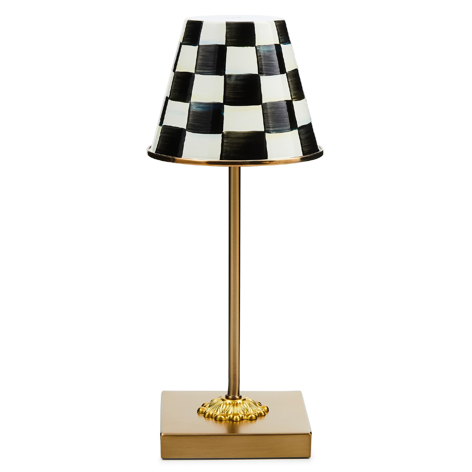 MACKENZIE-CHILDS LED Rechargeable Cafe Table Lamp, Cordless Decorative Lamp, Black-and-White Courtly Check