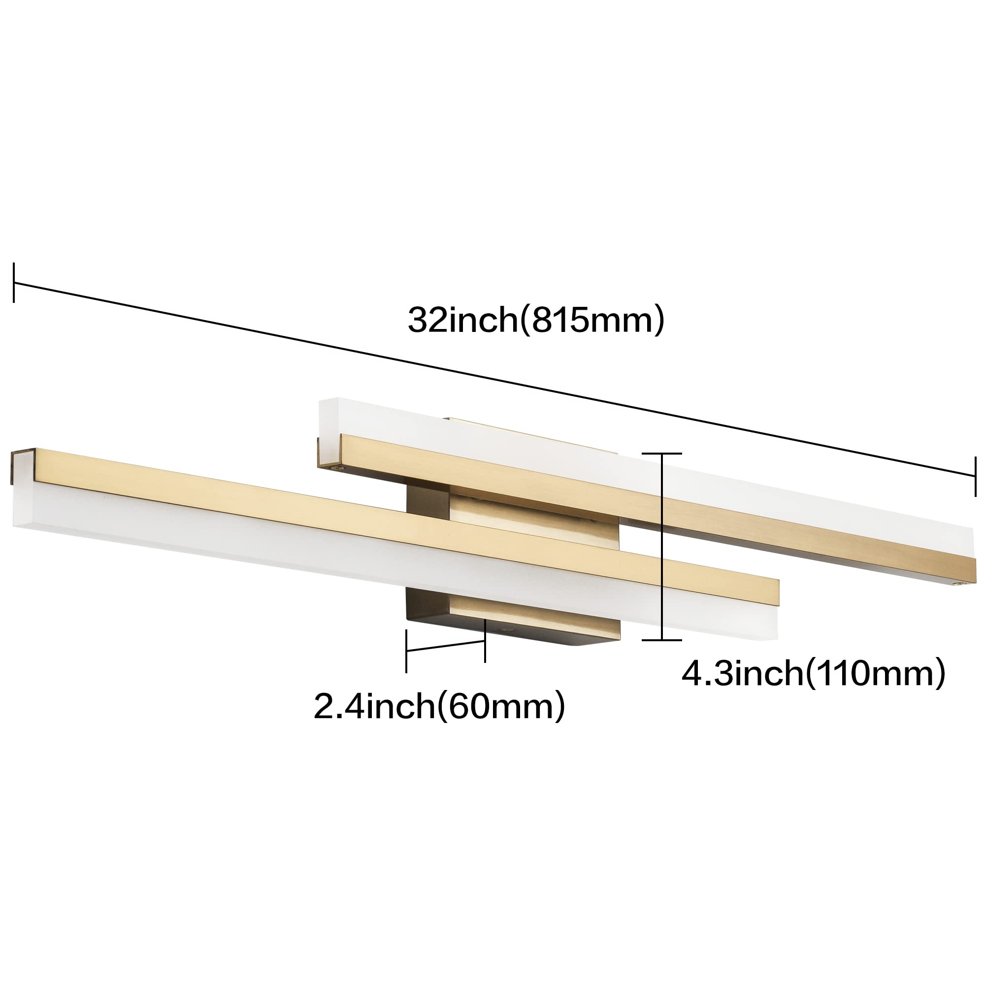 PRESDE Bathroom Vanity Light, Dimmable 3-Color LED, 32in, Metal, Gold Finish