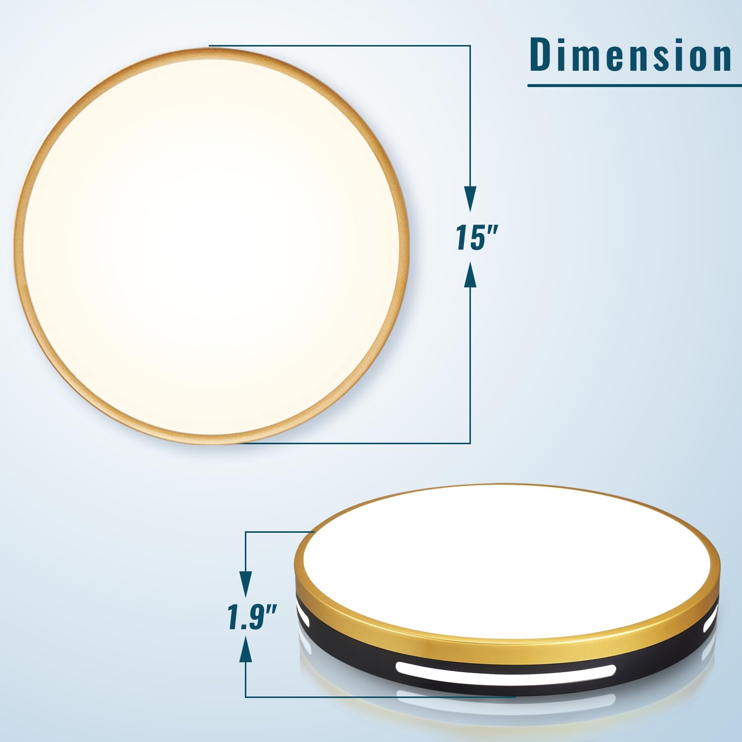 Wheatronic LED Flush Mount Ceiling Light Fixture, 15·36W, Dimmable, Black and Gold, Model C3, 2-Pack