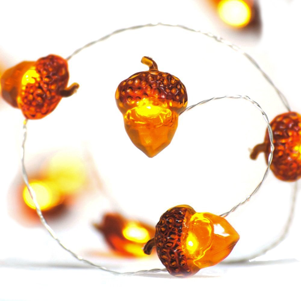 BOHON Acorn String Lights - 10ft 40 LEDs, Battery Operated with Remote, Amber Color, Fall Decor for Home, Halloween, Christmas