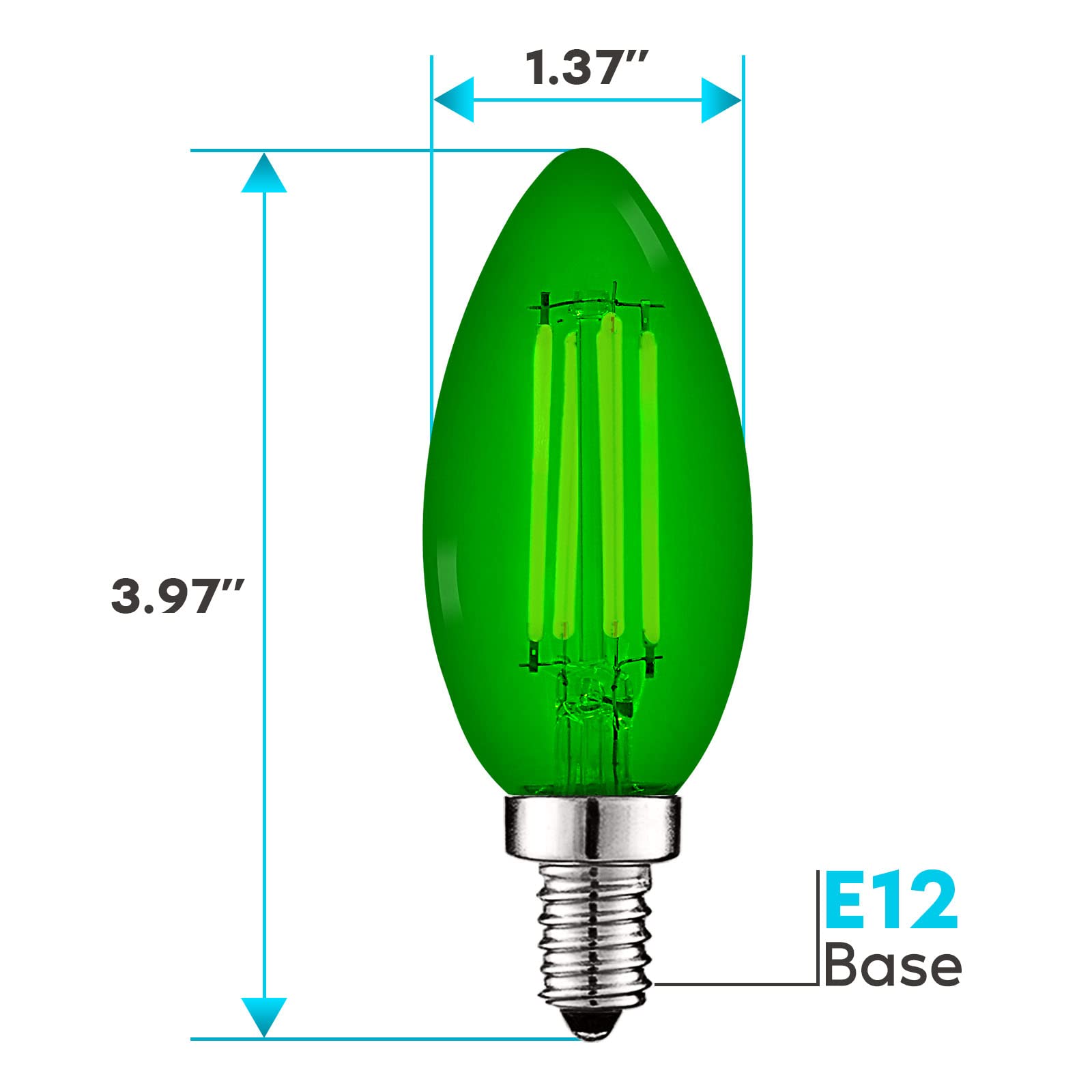 Luxrite E12 Led Filament Green Light Bulb, 4.5W (40W Equivalent), Colored Glass Candelabra Bulb, Ul Listed, E12 Base, Indoor Out