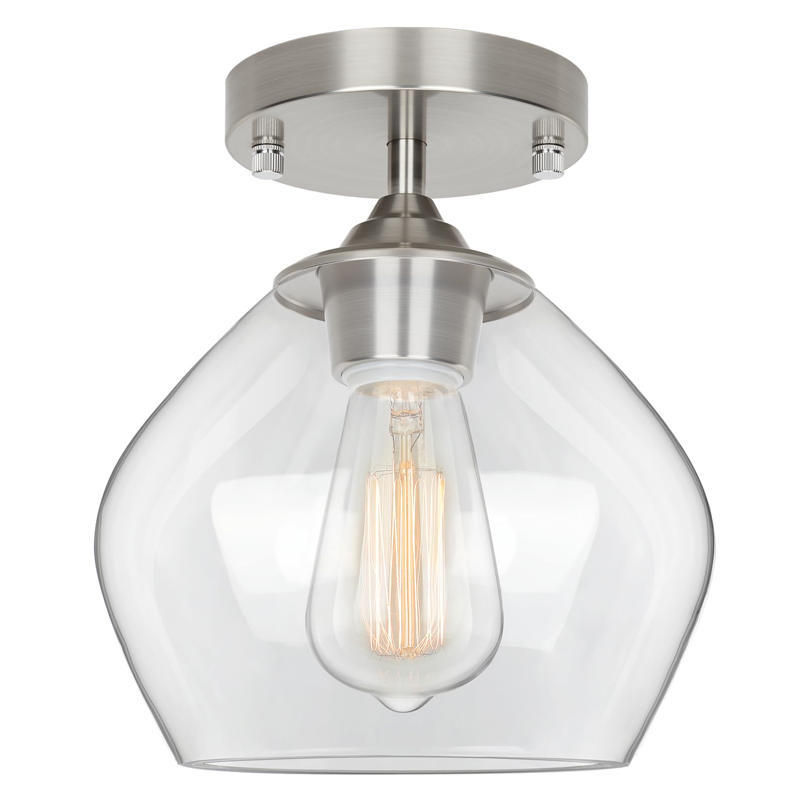 BesLowe Modern Semi Flush Mount Ceiling Light, Nickel, Glass Shade, Model C2508-01-SN, Ideal for Hallway, Bedroom, Dining Room