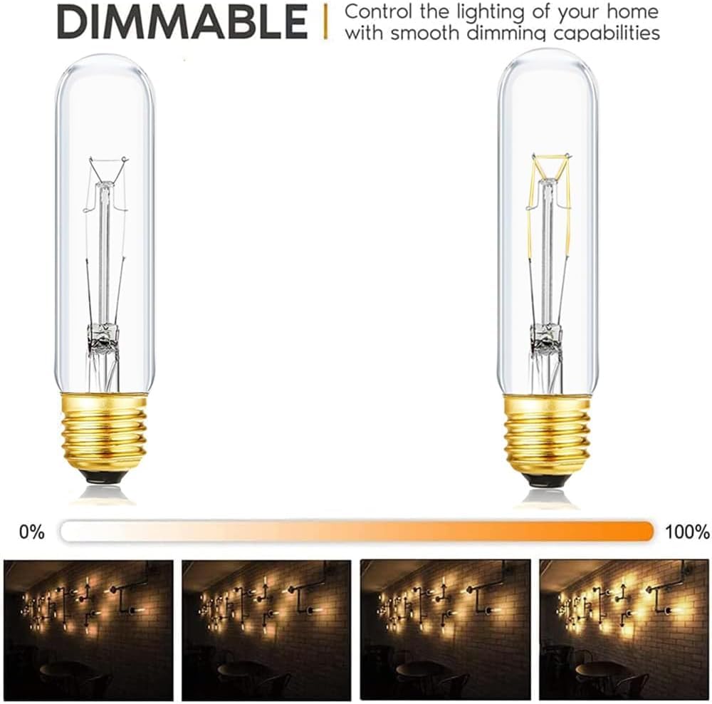 BUBYVV 25 Watt T10 Clear Tubular Incandescent Light Bulb, Vintage Style Showcase Bulb,Showcase lamp, 2700K Soft White, E26 Mediu
