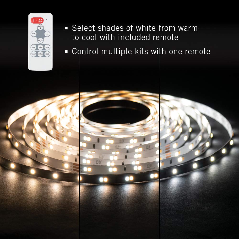 Armacost Lighting LED Tape Light Kit, Tunable White 2700K-5000K, 16 ft, Model 421501, White, Remote Control, Plastic