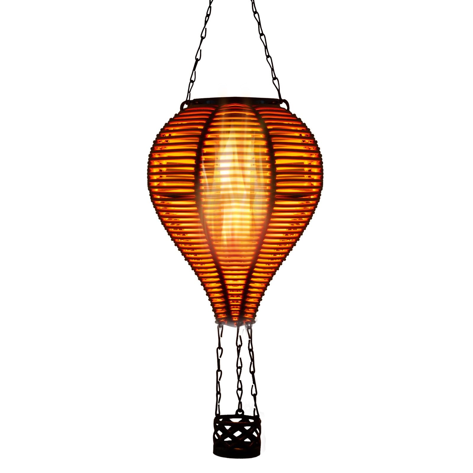 pearlstar Solar Hot Air Balloon Lantern with Flame Light Outdoor Hanging Solar Powered Lights Woven Solar Lantern Waterproof for
